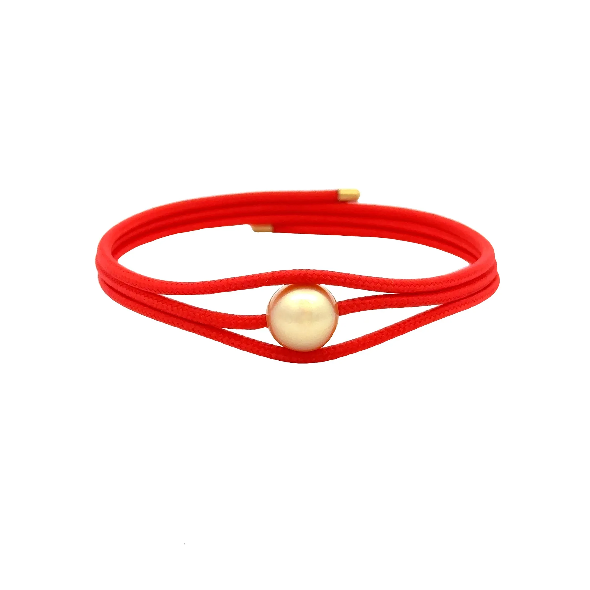 Stainless Steel South Sea Cultured Pearl Magnetic Wrap Bracelet Red With Gold Ends