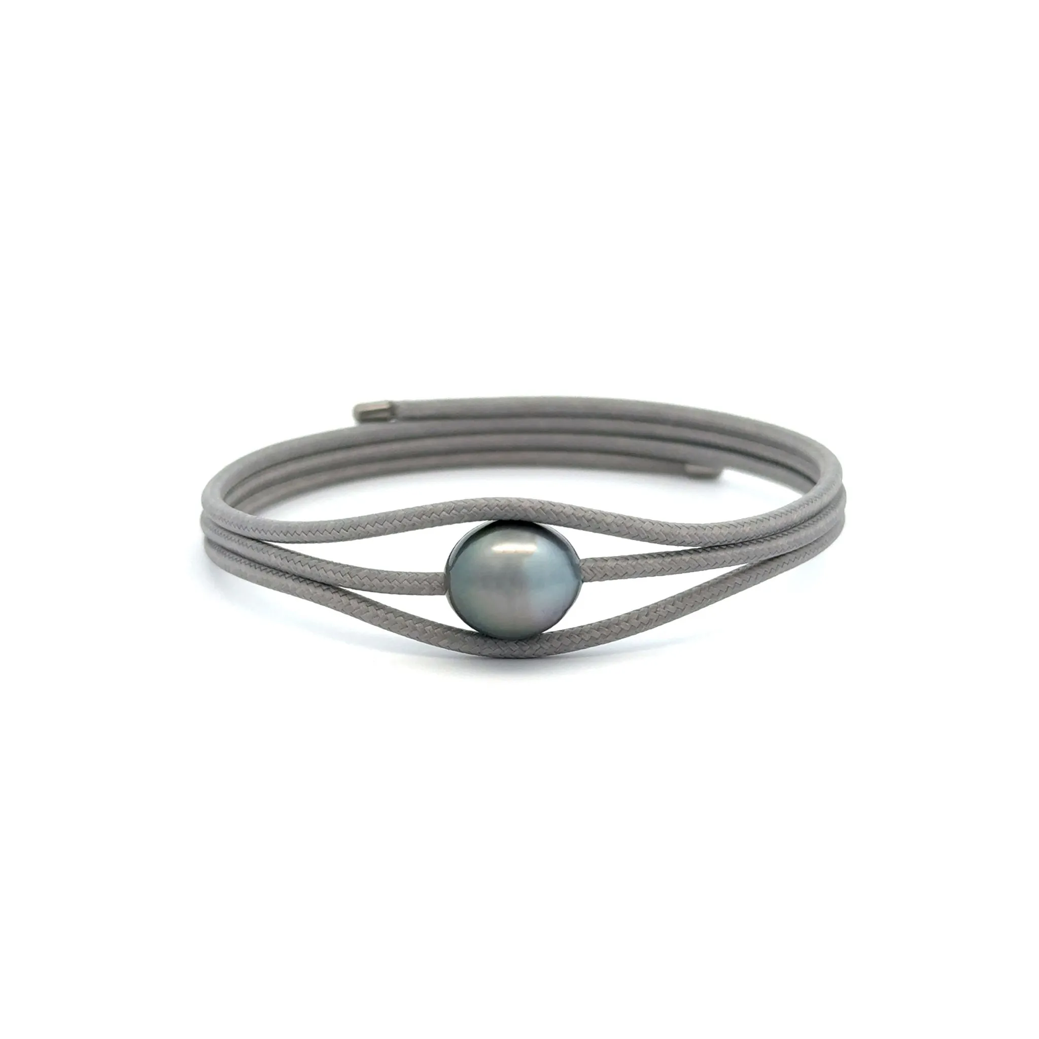 Stainless Steel Tahitian Cultured 10-11mm Pearl Magnetic Wrap Bracelet Grey With Silver Ends