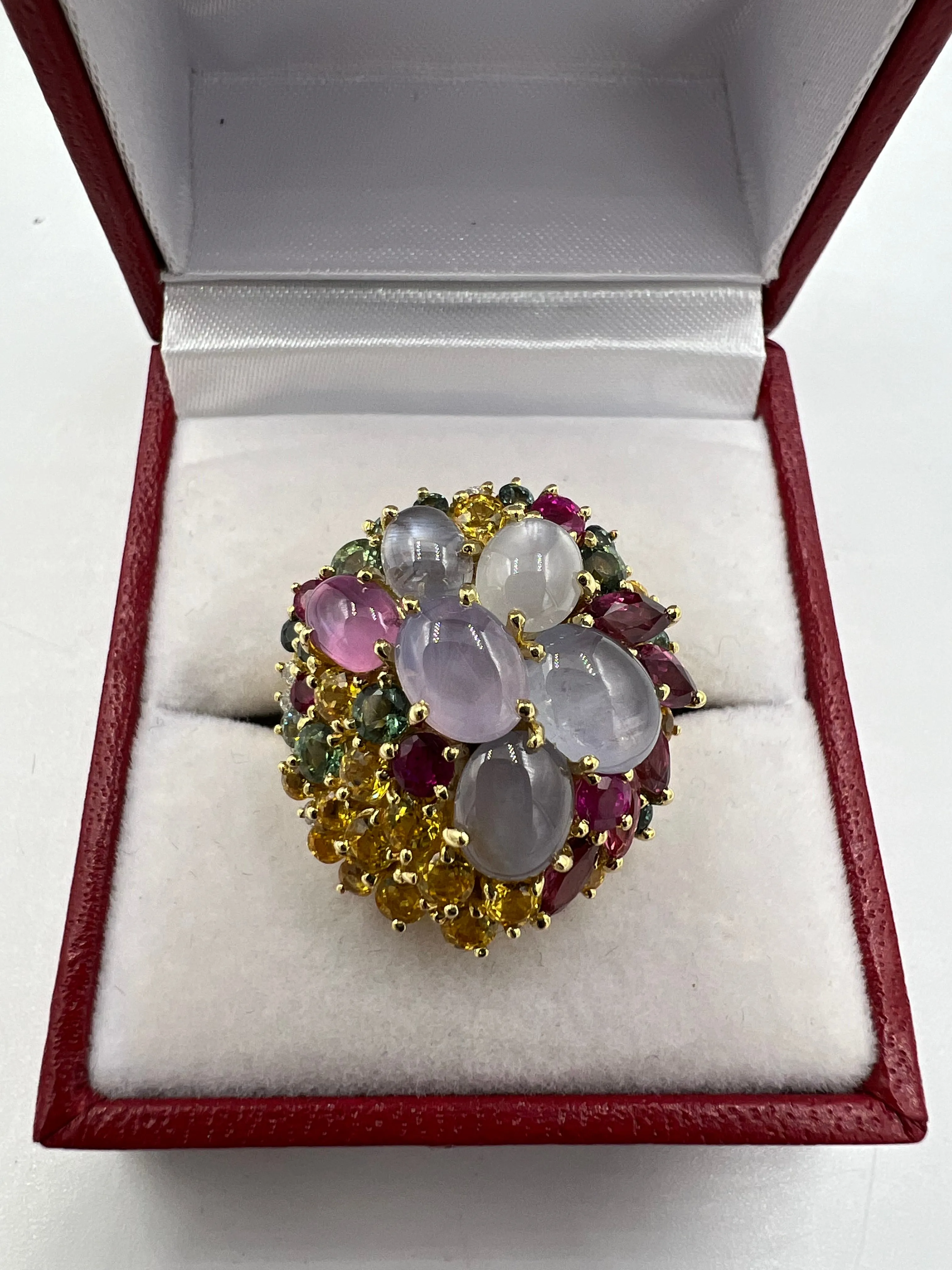 Star Sapphires and Multi Colored Sapphires Diamond Yellow Gold Cocktail Ring