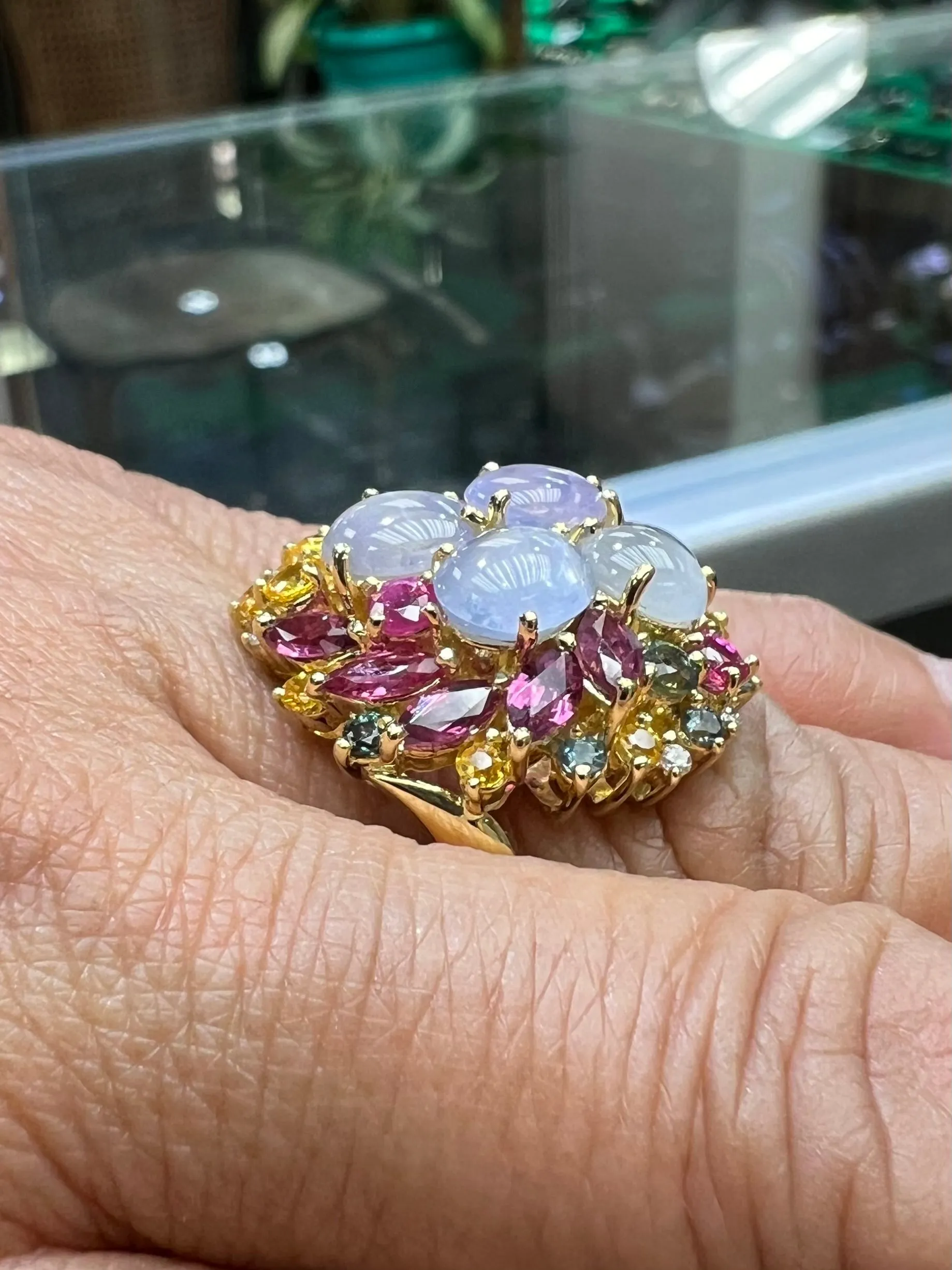 Star Sapphires and Multi Colored Sapphires Diamond Yellow Gold Cocktail Ring