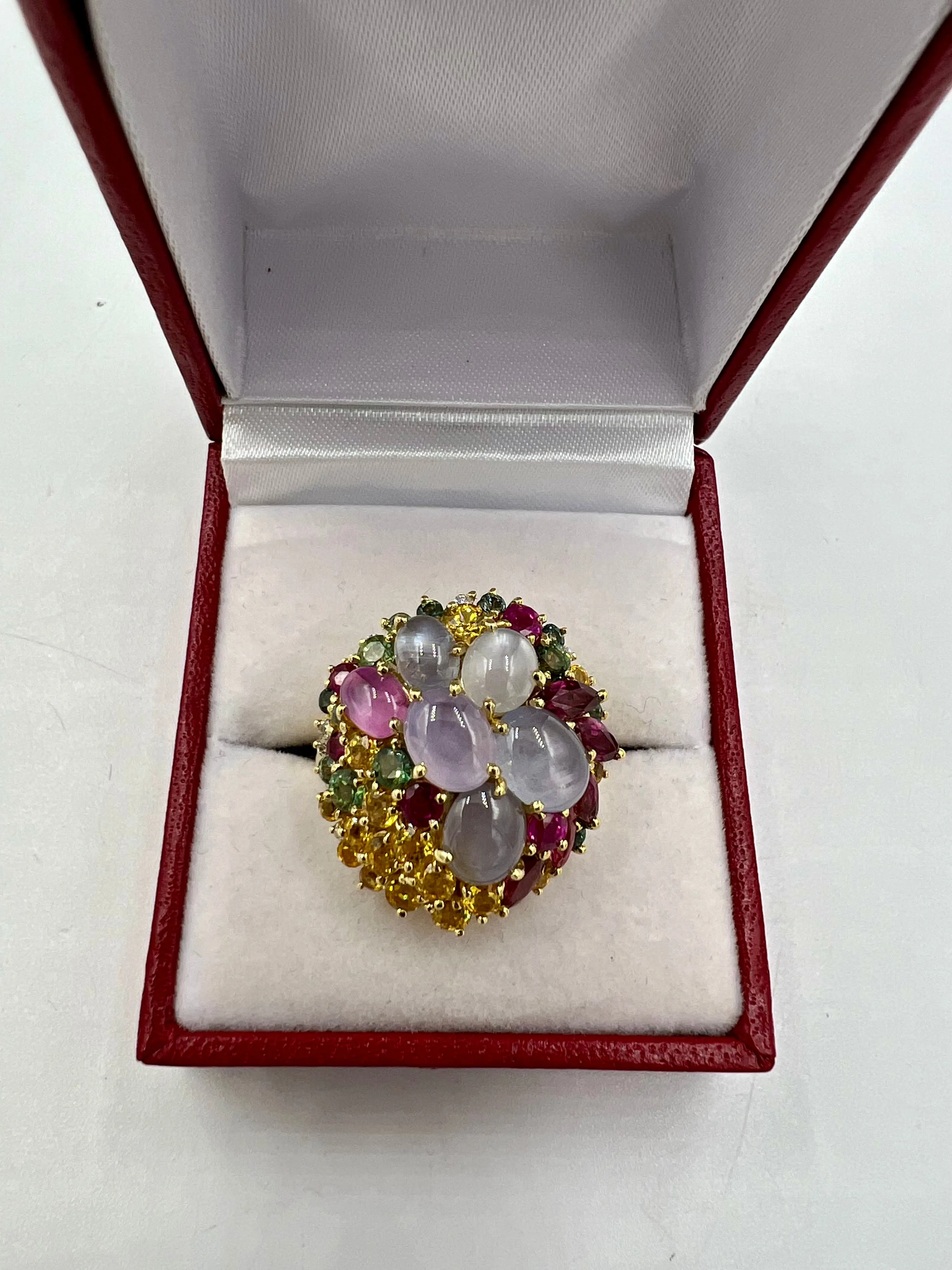 Star Sapphires and Multi Colored Sapphires Diamond Yellow Gold Cocktail Ring