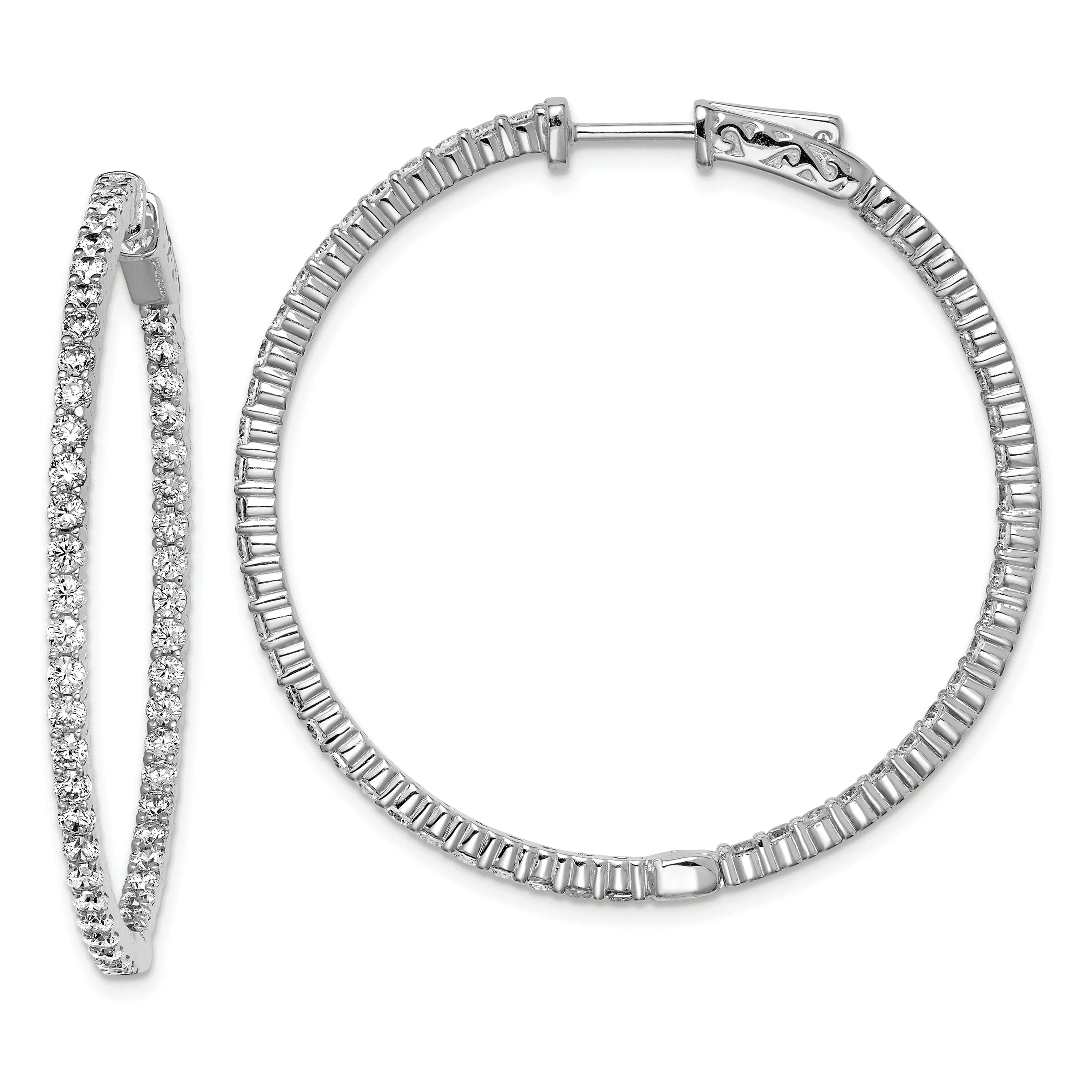 Sterling Silver 100 Stones Round Hoop Earrings