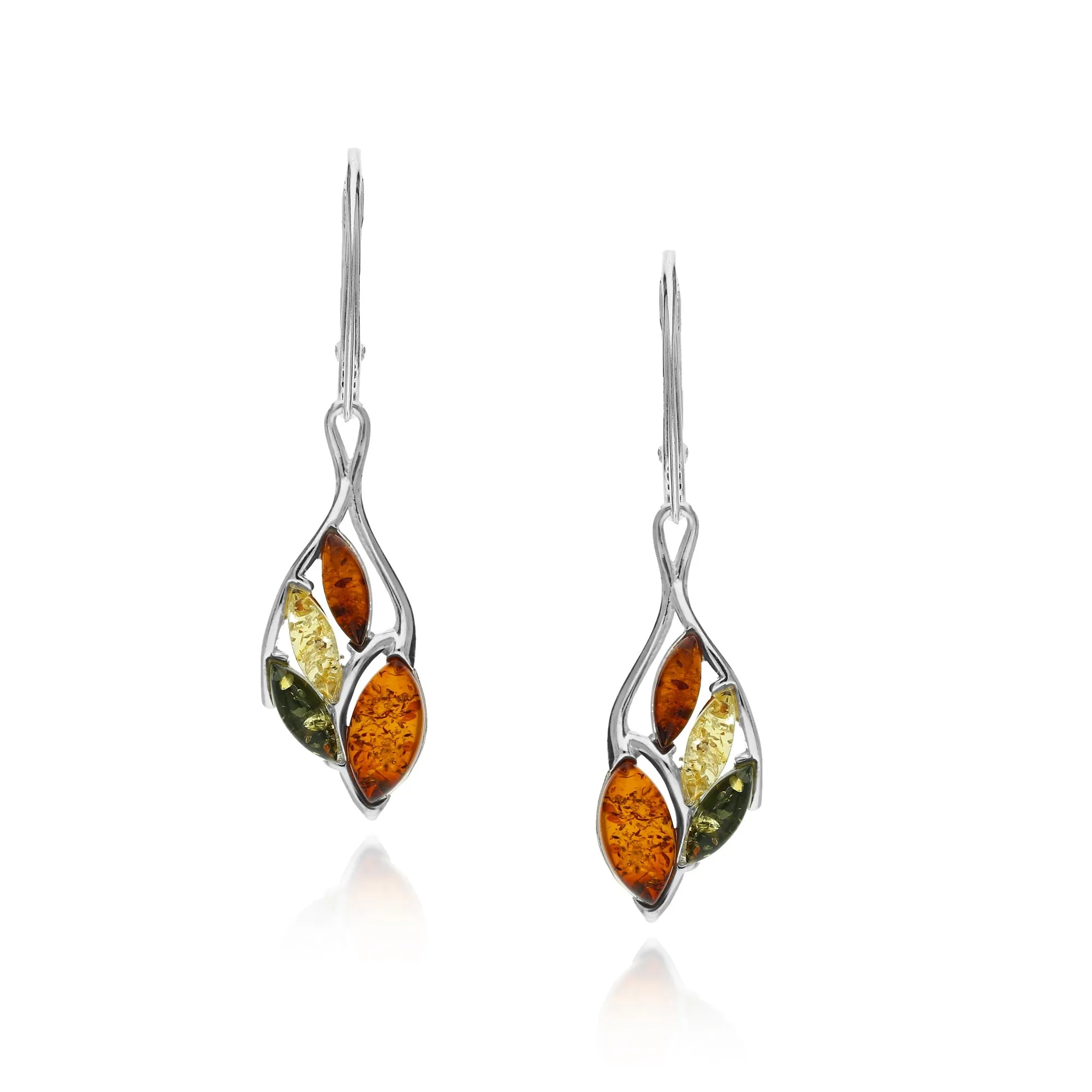 Sterling Silver Mixed Amber Leaf Drop Earrings