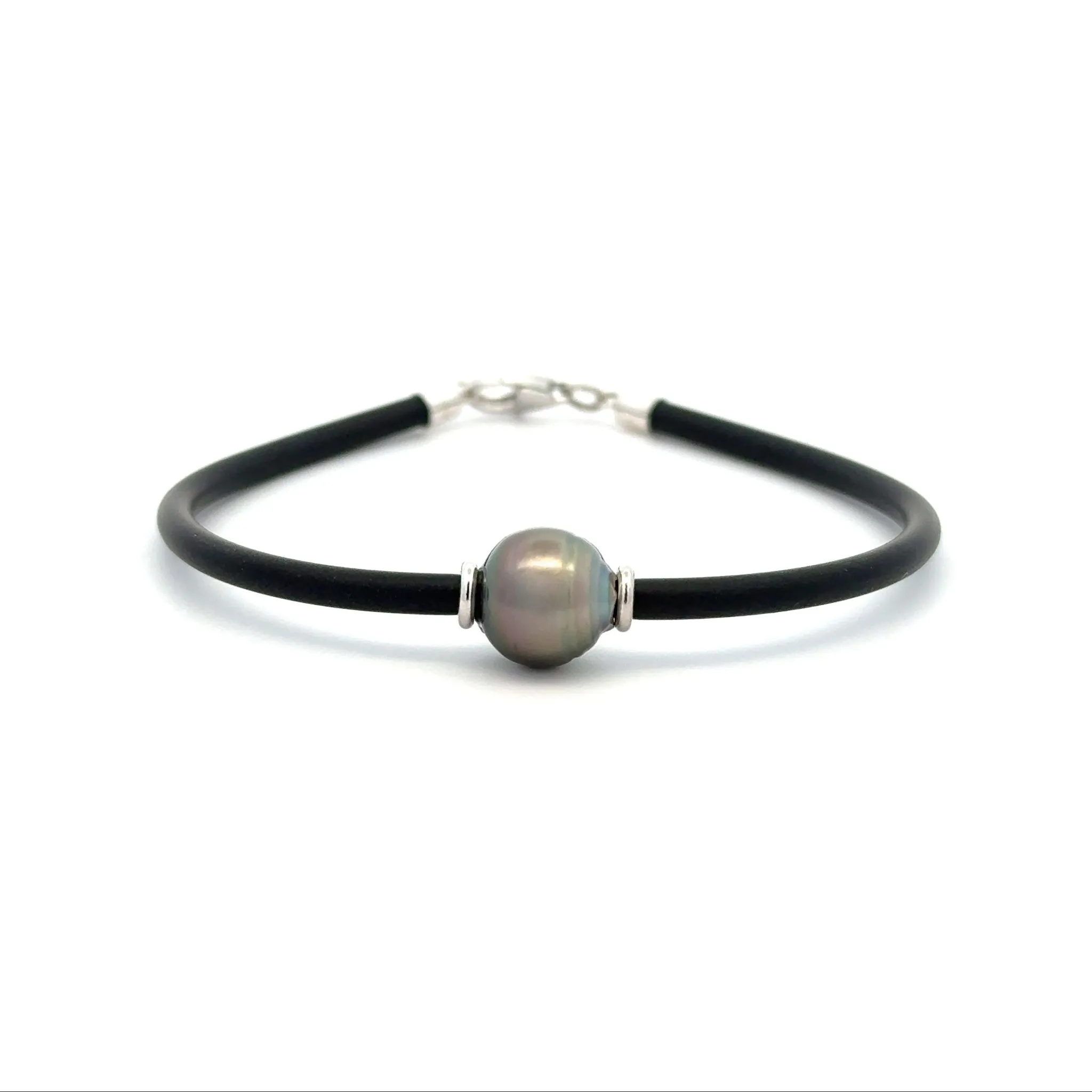 Sterling Silver Tahitian Cultured 10-11mm Pearl Neoprene Bracelet