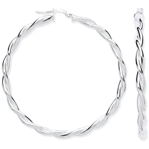 Sterling Silver Twist Hoop 50mm Earrings