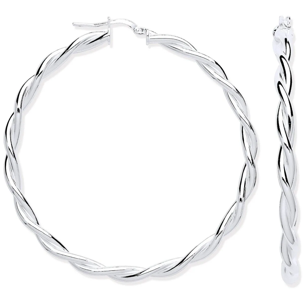 Sterling Silver Twist Hoop 50mm Earrings