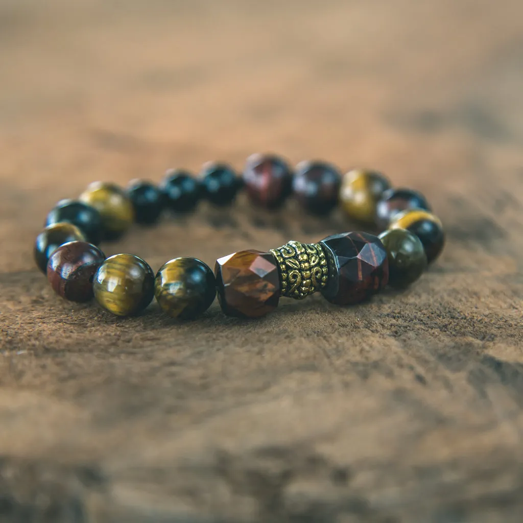 Strength and Power Unisex Stacking Bracelet: Tiger's Eye, Black Onyx