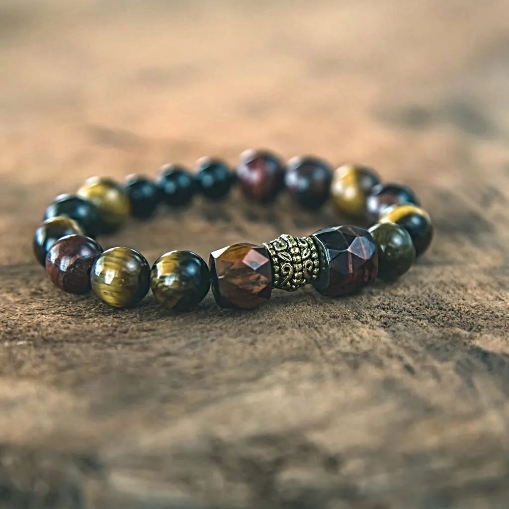 Strength and Power Unisex Stacking Bracelet: Tiger's Eye, Black Onyx