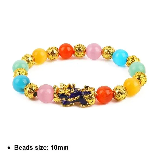 Thermochromic Feng Shui Pi Xiu Bracelet Crystals Beads Lucky Charm Gold Dragon Pixiu Bracelet