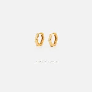 Thick Hexagon Small Hoop Earrings, Unisex, Gold, Silver SHEMISLI SH213