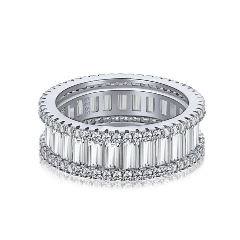 Three Row Emerald Cut Full Eternity Band Ring - 7mm