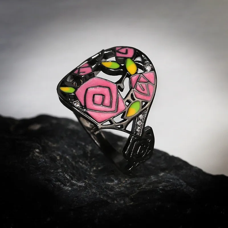 Trendy Jewelry Temperament Forest Enamel Ring for Women in Black Color