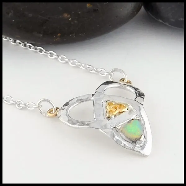 Trinity Knot and Heart Shaped Opal Necklace