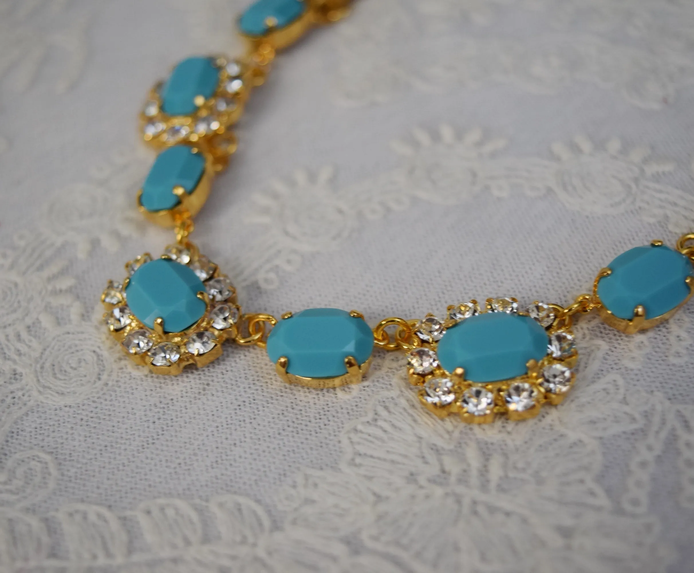 Turquoise and Crystal Swarovski Halo Necklace - Medium Oval