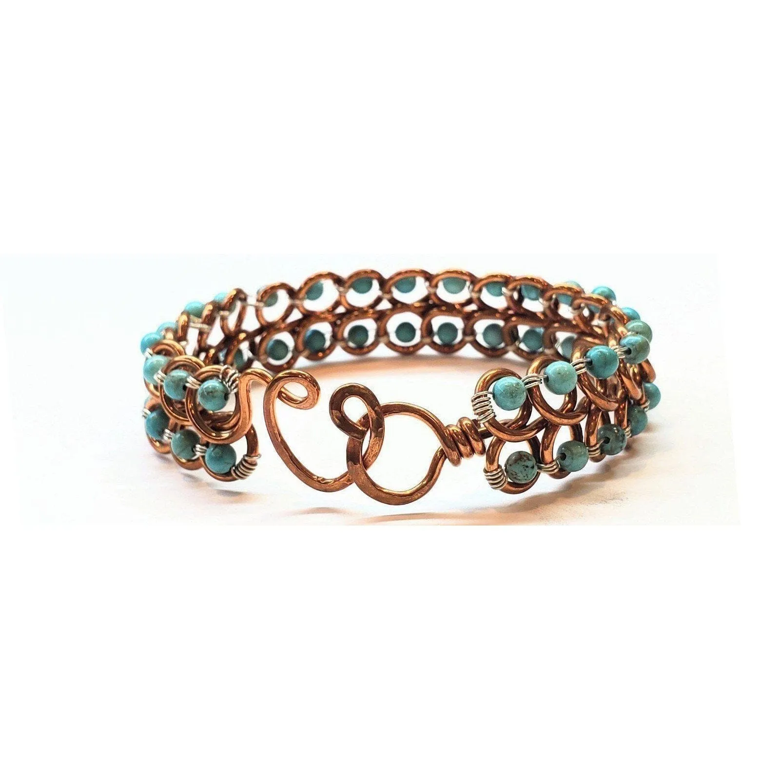 Turquoise Copper Wire Looped Heart Closure Bangle