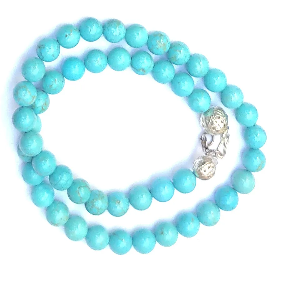 Turquoise Crystal Round Beads Necklace 15 Inches, 6 mm Beads (Semi-Precious Mala)