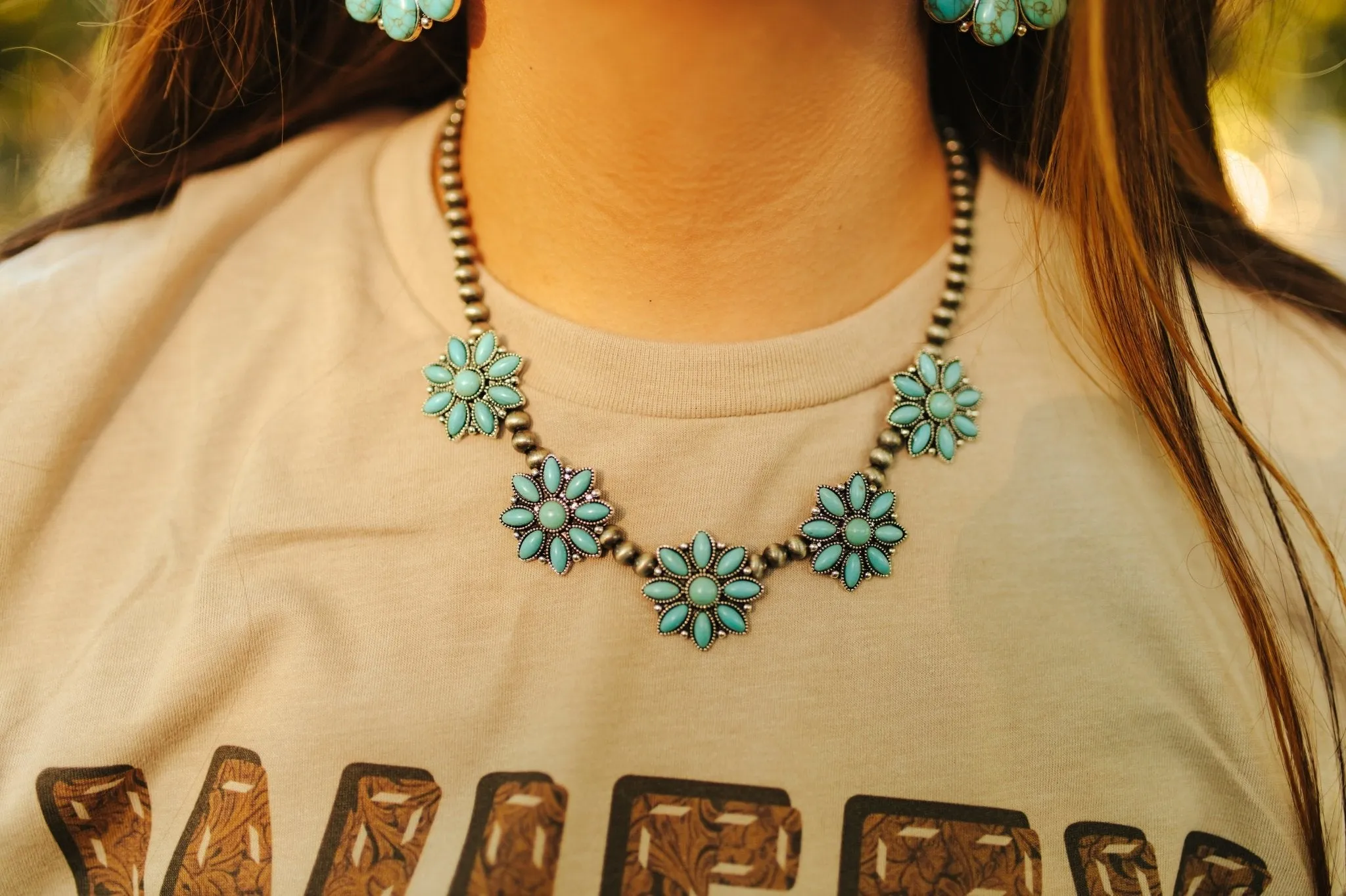 Turquoise Floral Cluster Necklace