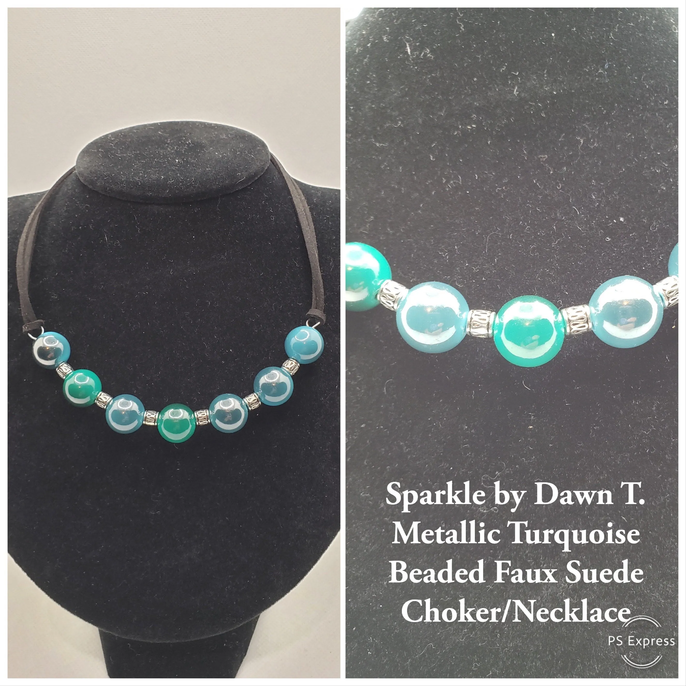 Turquoise Large Beaded Choker with Black Suede Necklace