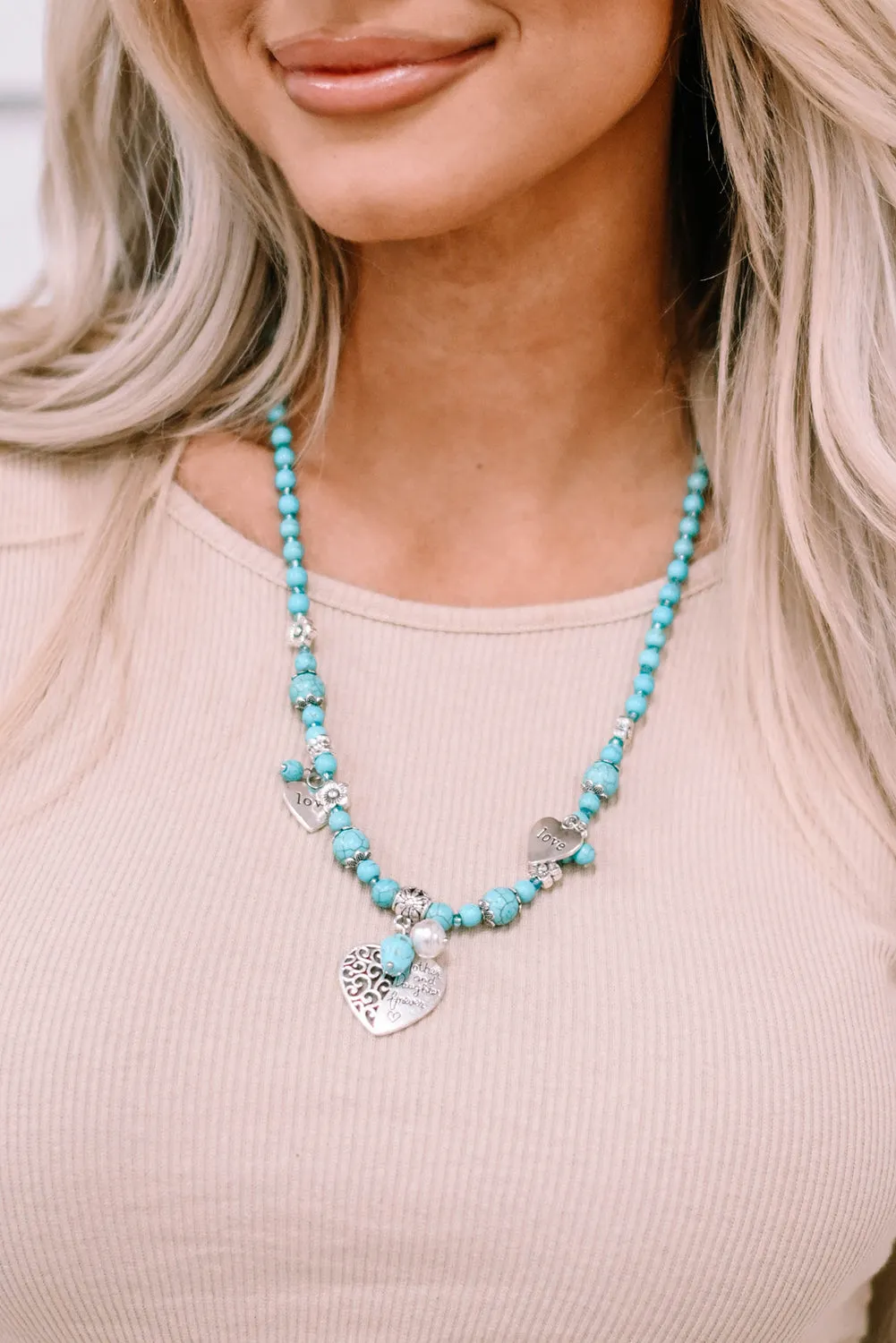 Turquoise Love Heart Pendant Beading Necklace