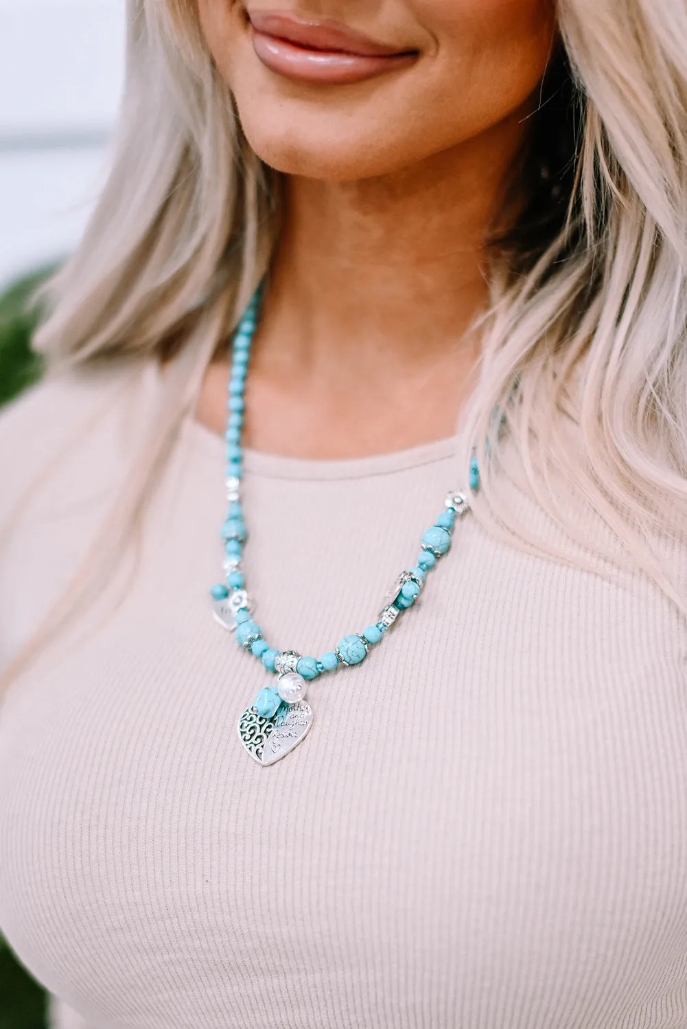 Turquoise Love Heart Pendant Beading Necklace