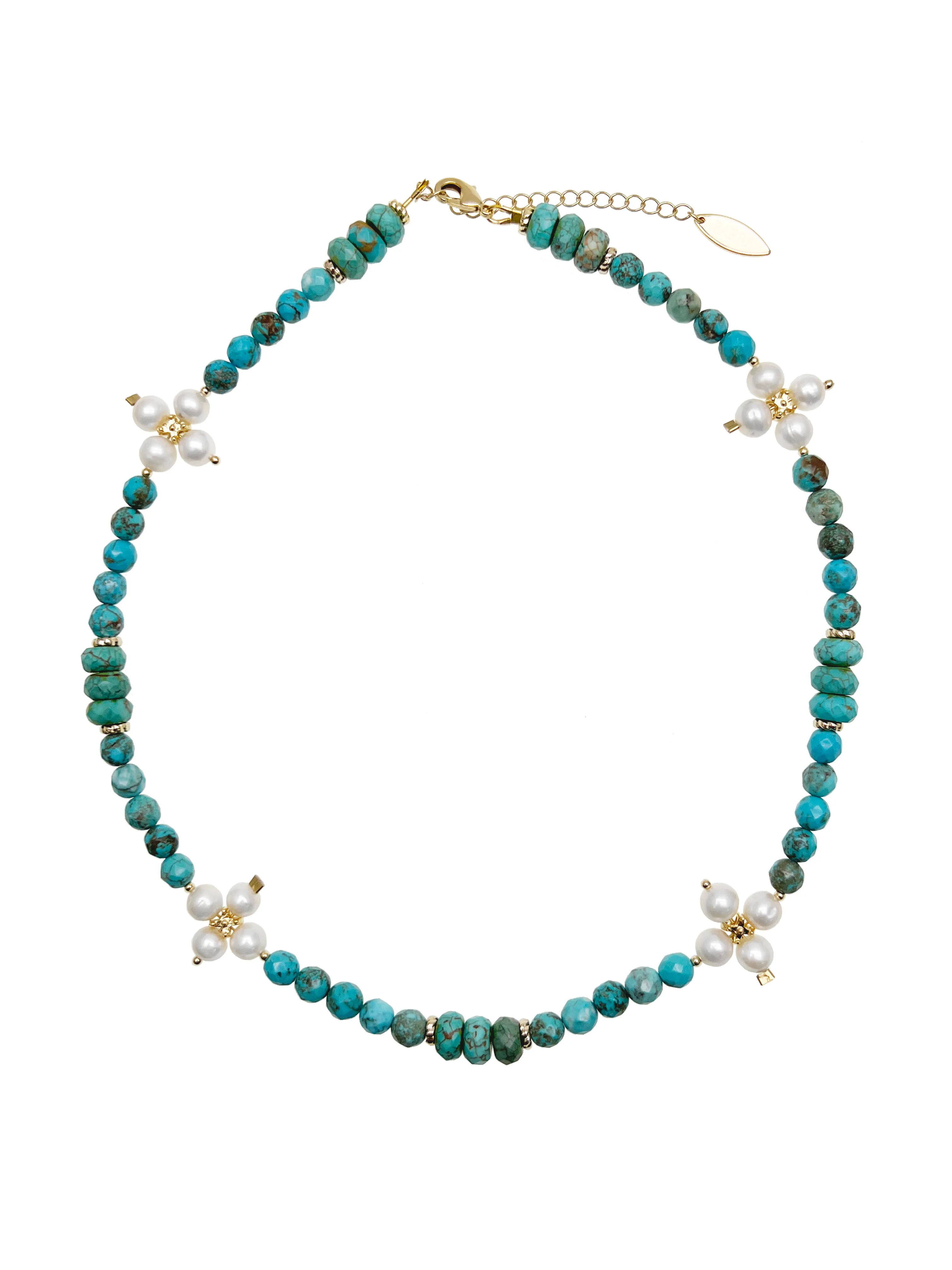 Turquoise with Flower pearls Necklace JN056