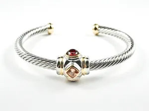 Unique Cable Wire Style Center Lantern Color Stones Duo Ends Brass Cuff Bangle