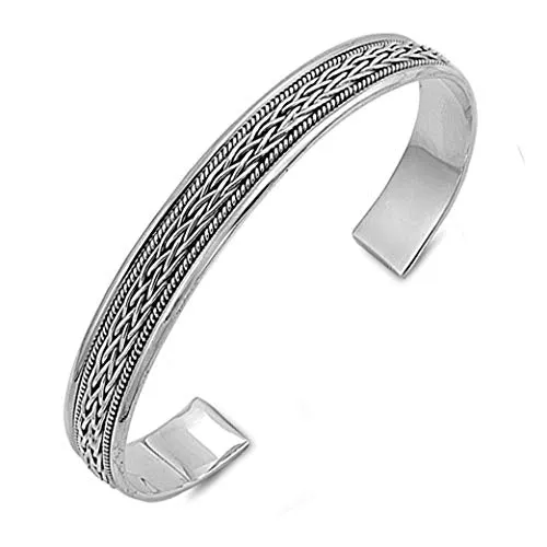 Unisex 11mm Celtic Sterling Silver Bangle | Unique Braided Bracelet