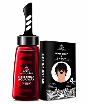 Urbangabru Hair Comb Aqua Wax - The Devil Edition - 260 ML & Nose Strips   BHA Serum - Men's Grooming Combo Kit