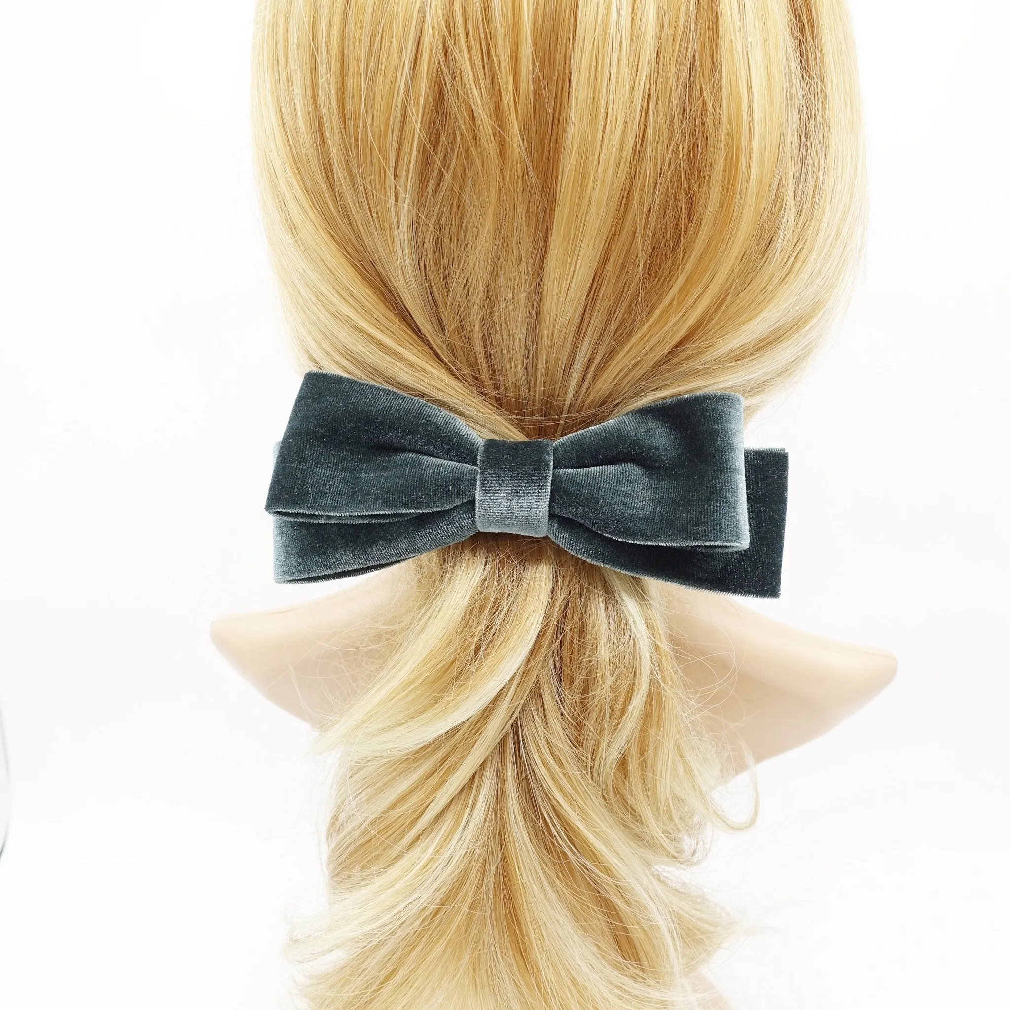 velvet narrow hair bow layered hair bow barrette for women