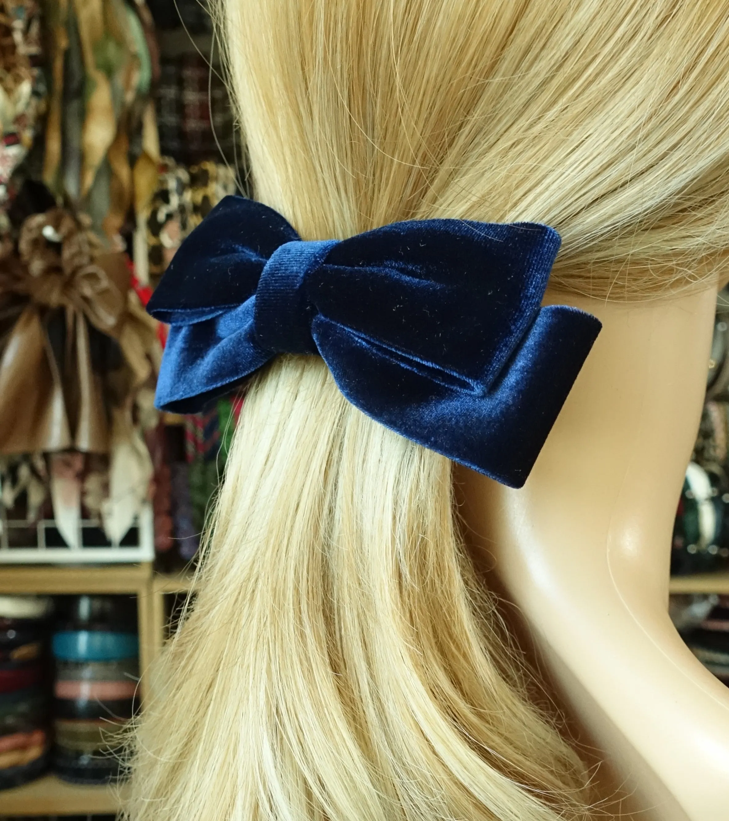 velvet narrow hair bow layered hair bow barrette for women