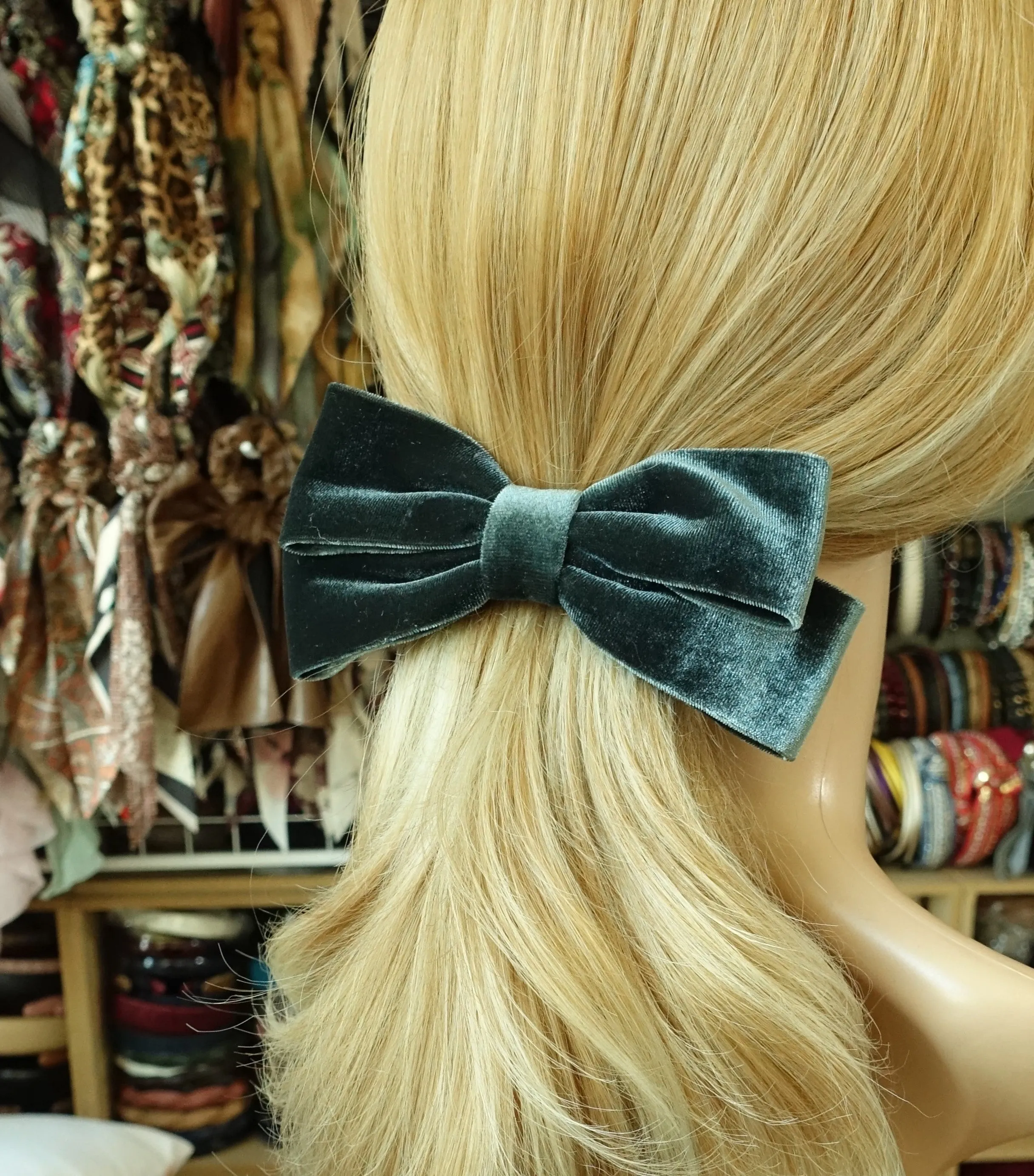 velvet narrow hair bow layered hair bow barrette for women