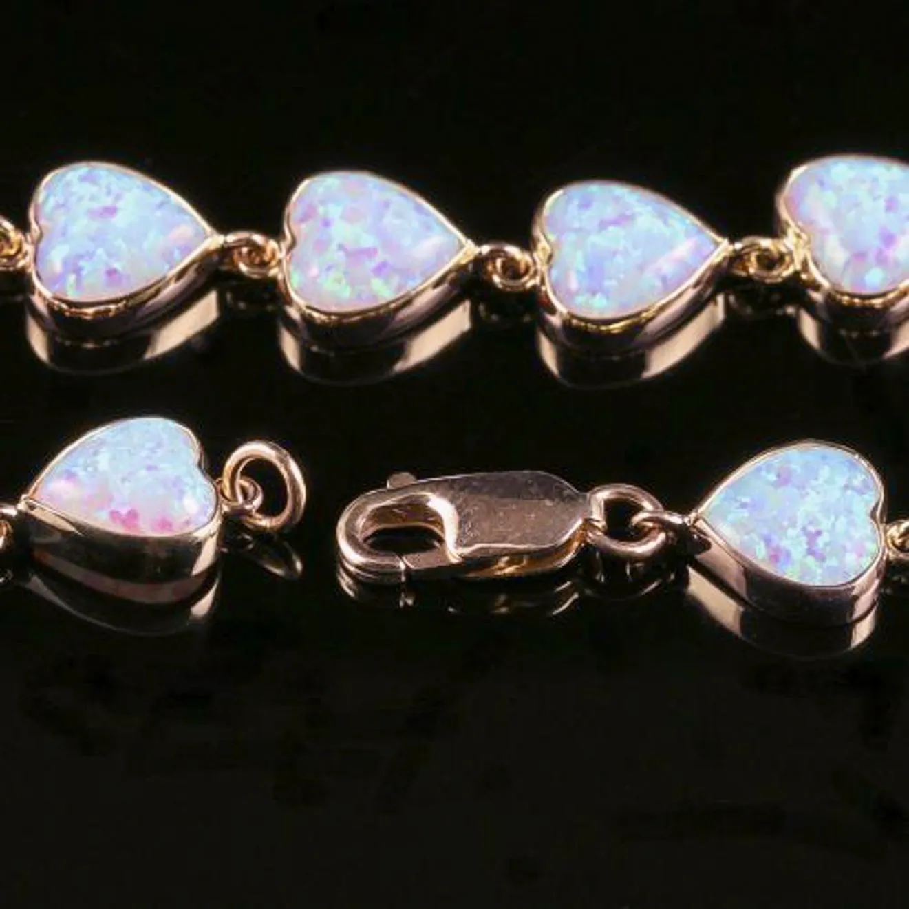 Victorian Style Opal Heart Bracelet 9Ct Rose Gold