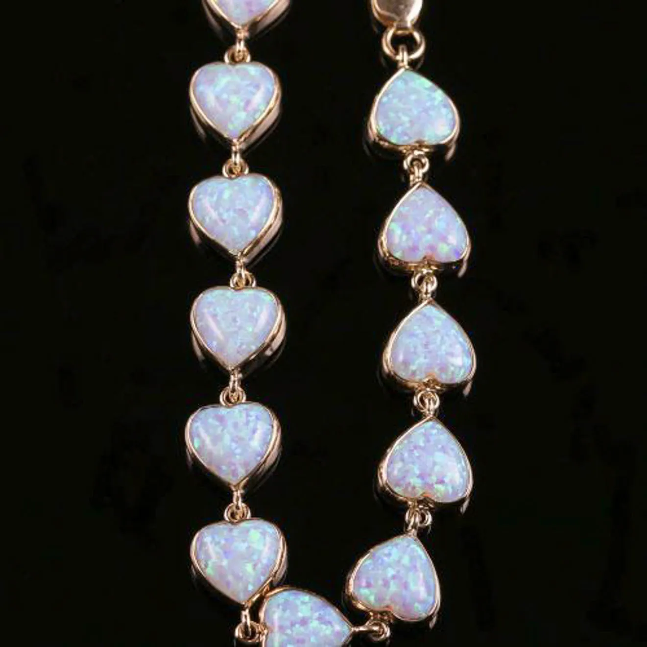 Victorian Style Opal Heart Bracelet 9Ct Rose Gold