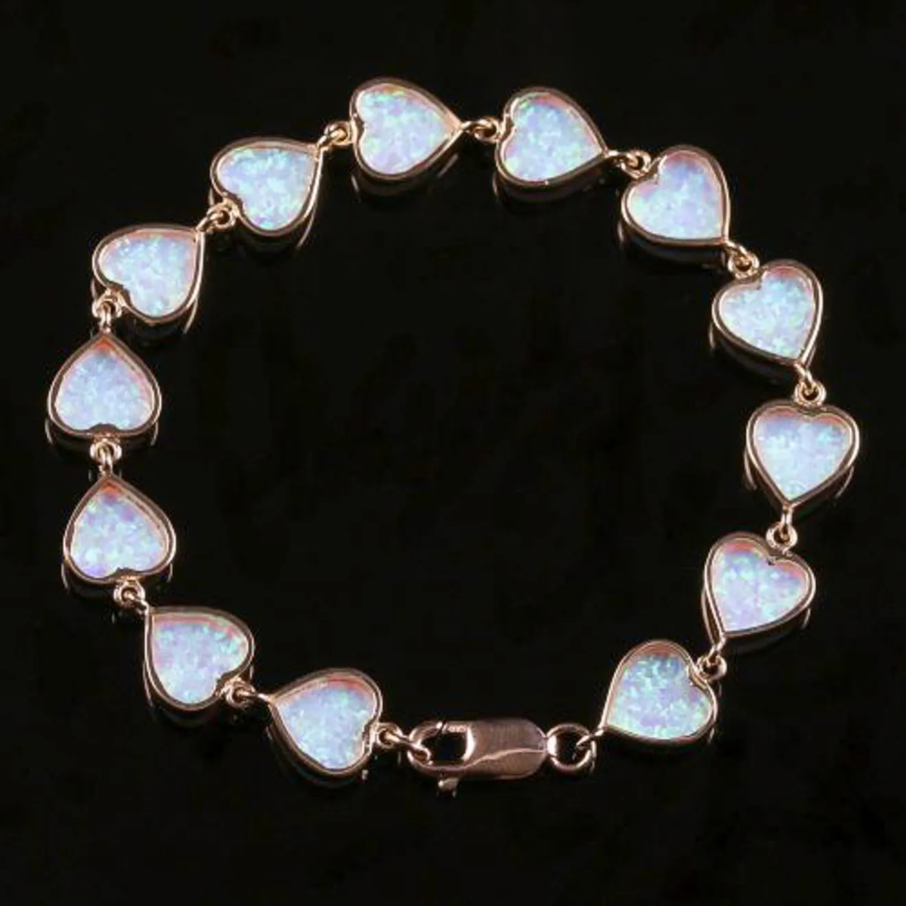 Victorian Style Opal Heart Bracelet 9Ct Rose Gold