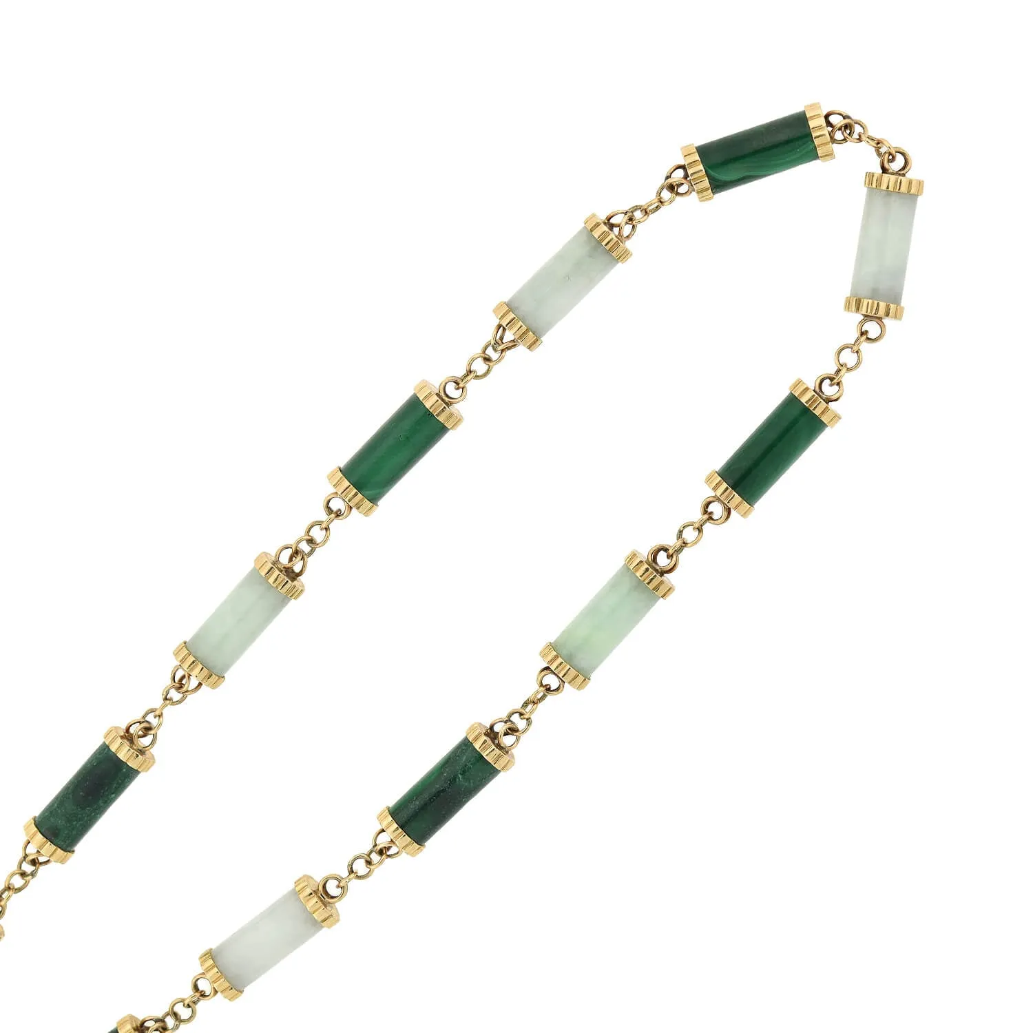 Vintage 14kt Nephrite Jade   Malachite Link Necklace 35"