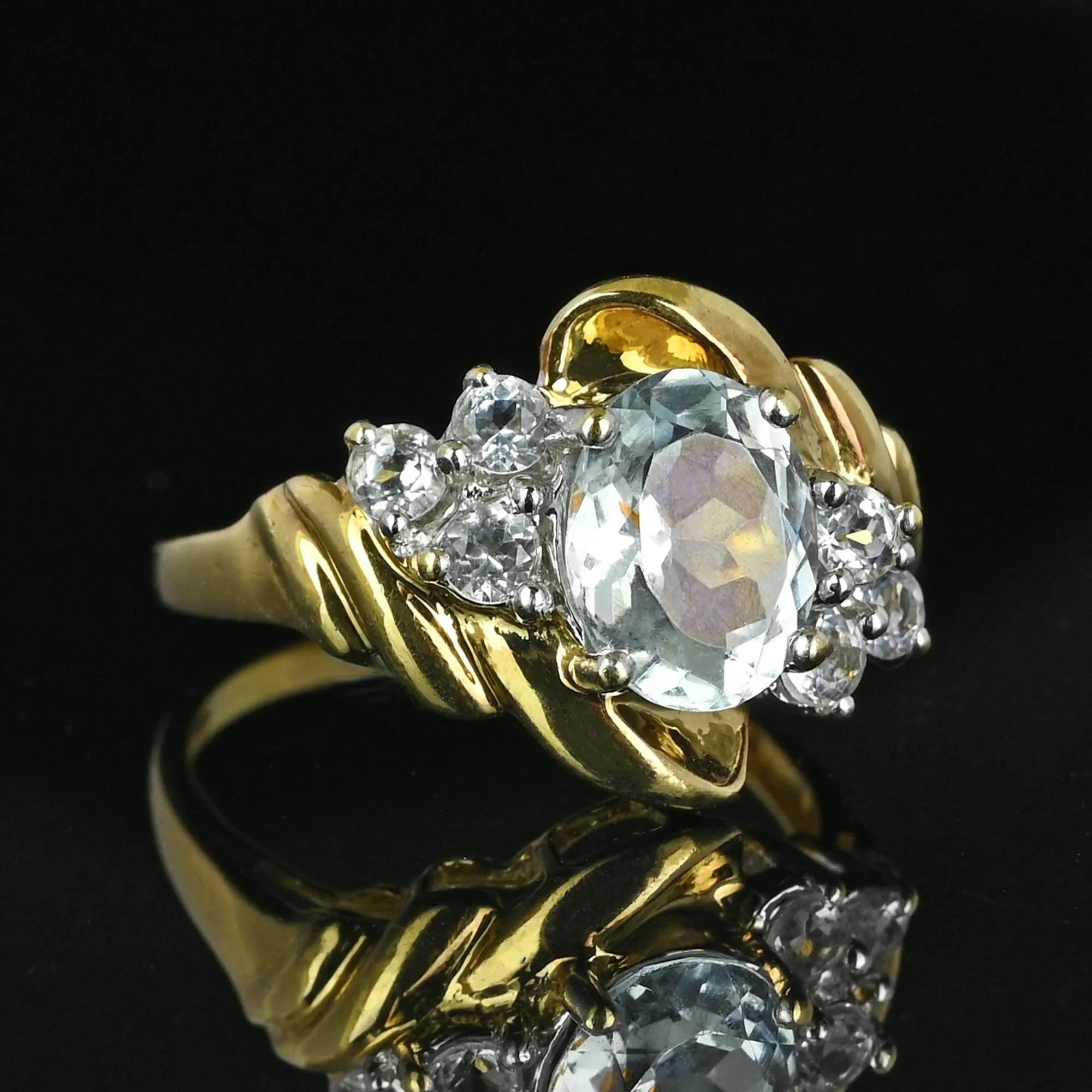 Vintage Gold Aquamarine Cluster Cocktail Ring