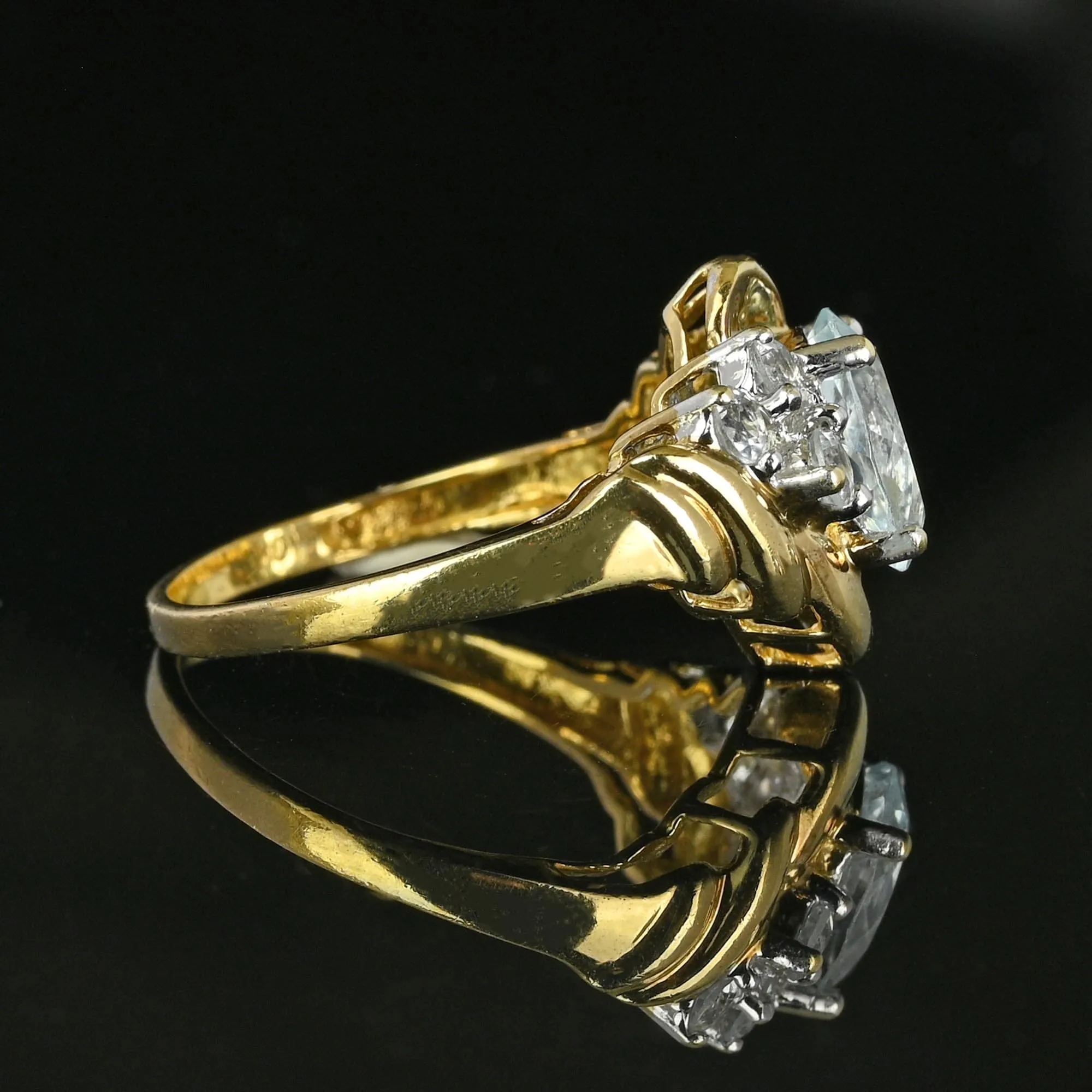 Vintage Gold Aquamarine Cluster Cocktail Ring