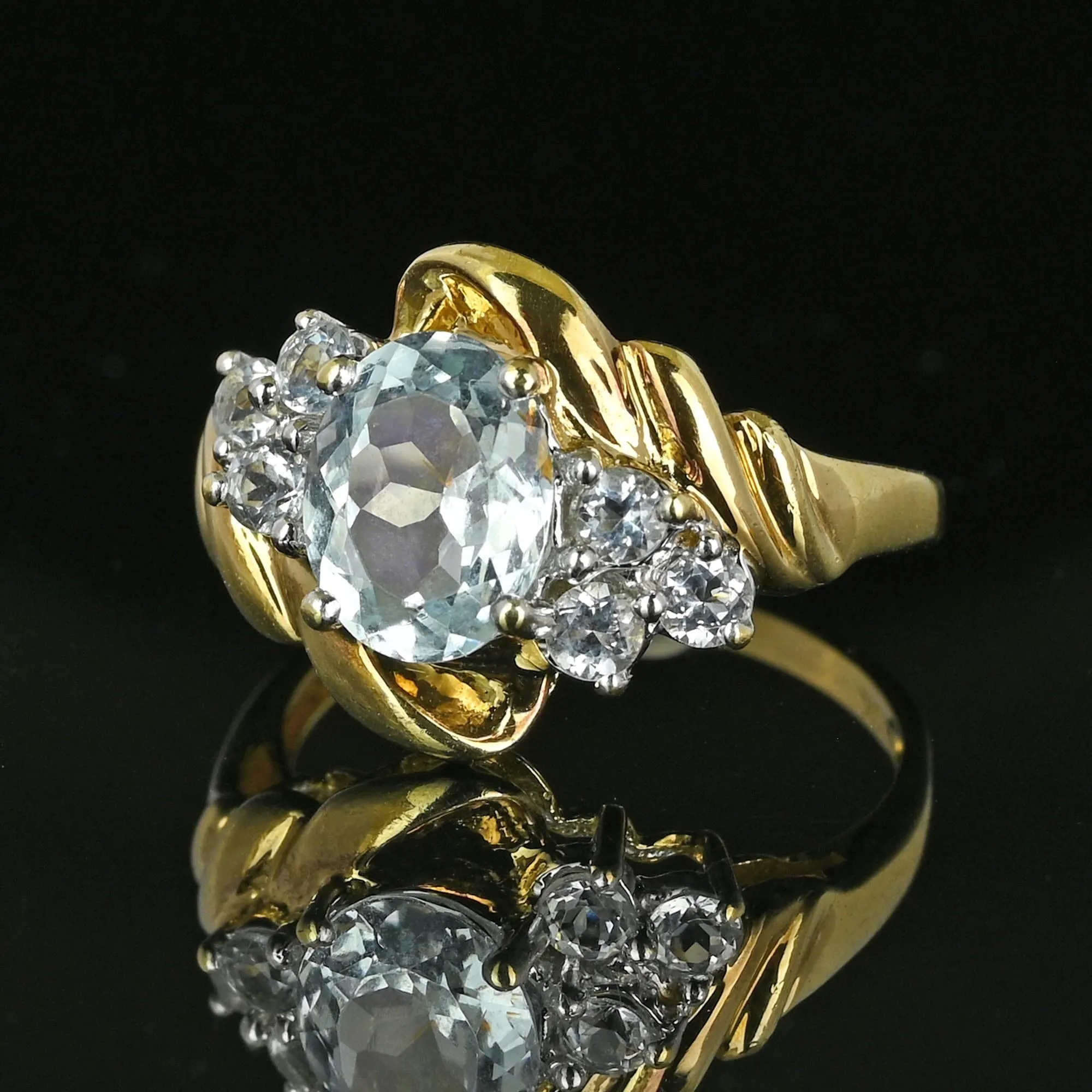 Vintage Gold Aquamarine Cluster Cocktail Ring