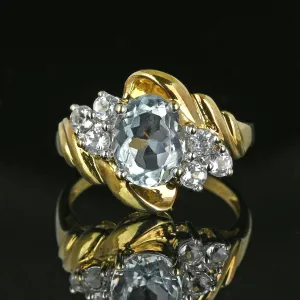 Vintage Gold Aquamarine Cluster Cocktail Ring