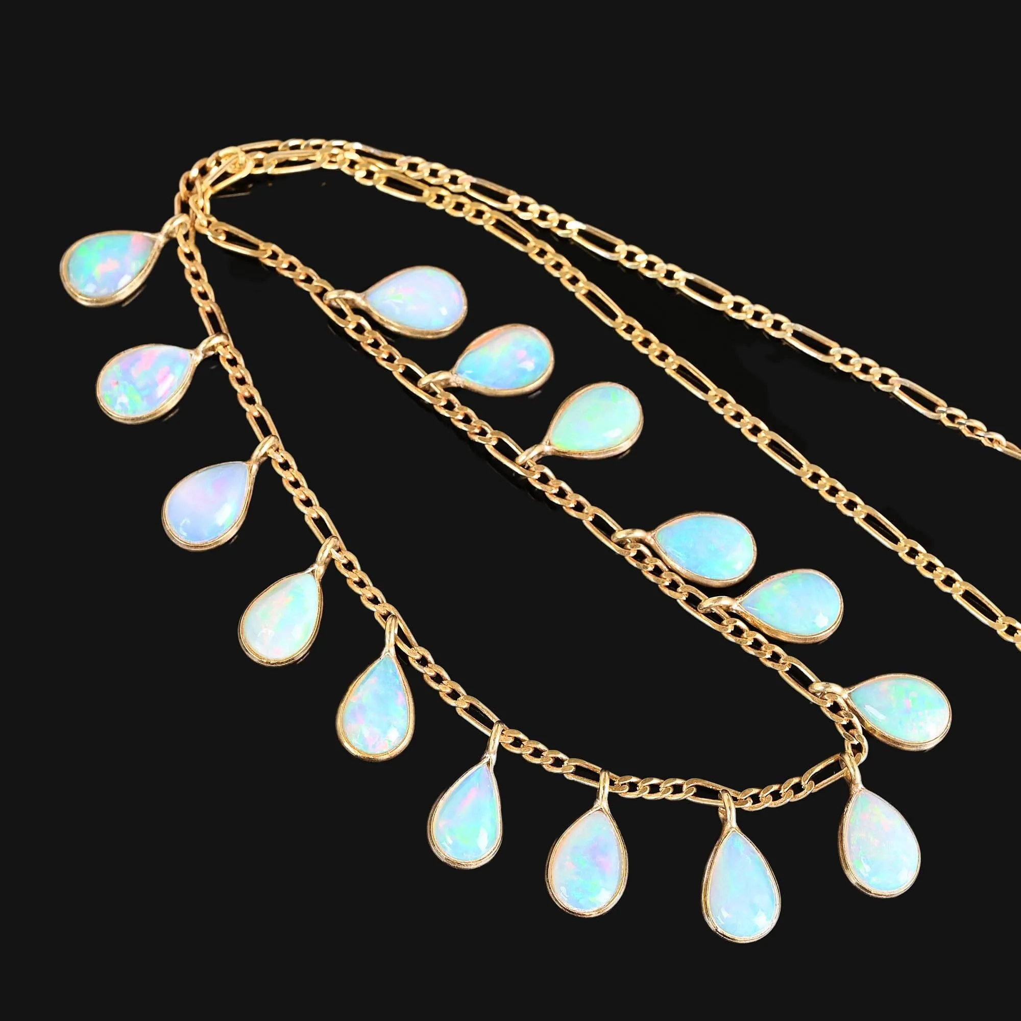 Vintage Teardrop Fringe Opal Pendant Necklace