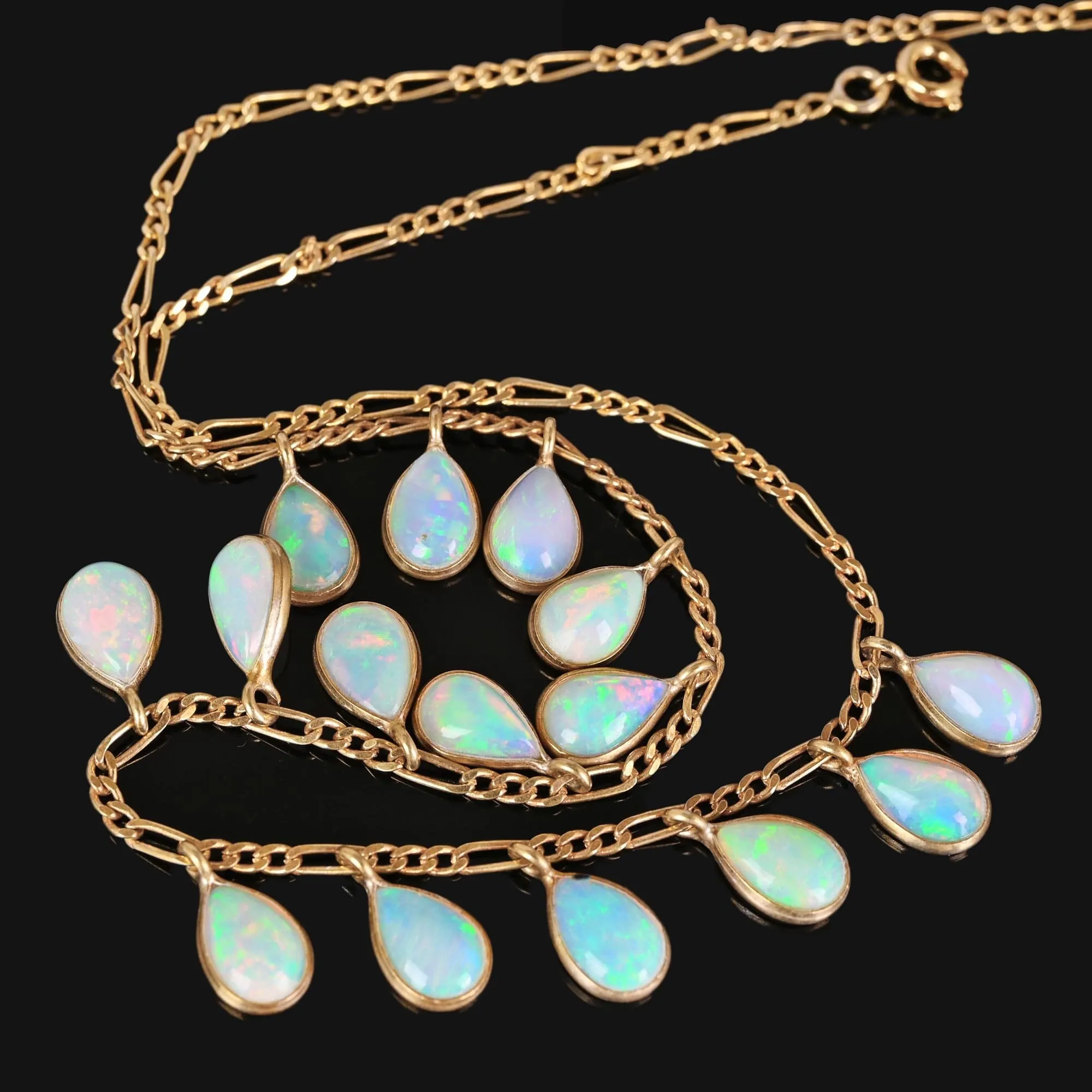 Vintage Teardrop Fringe Opal Pendant Necklace