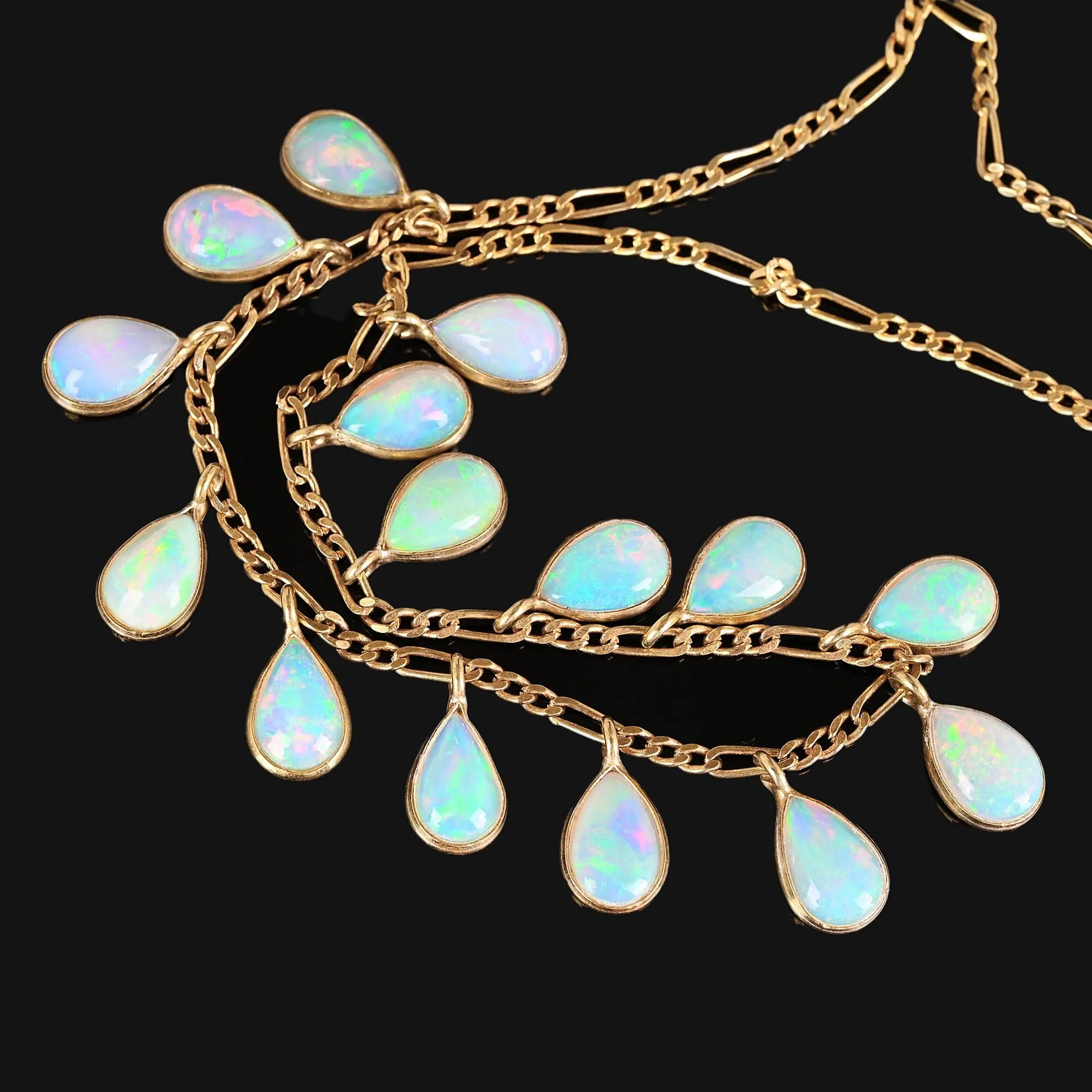 Vintage Teardrop Fringe Opal Pendant Necklace