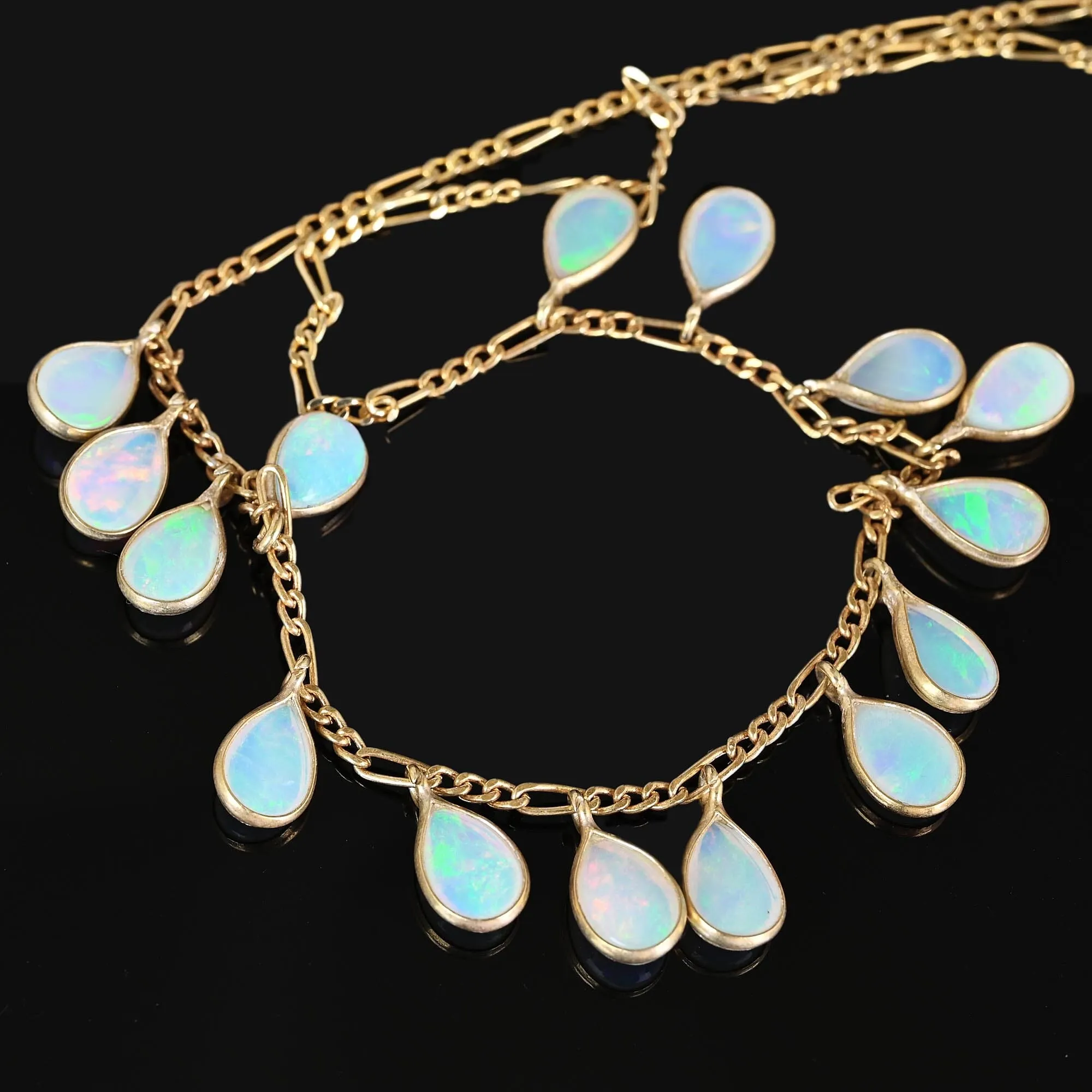 Vintage Teardrop Fringe Opal Pendant Necklace