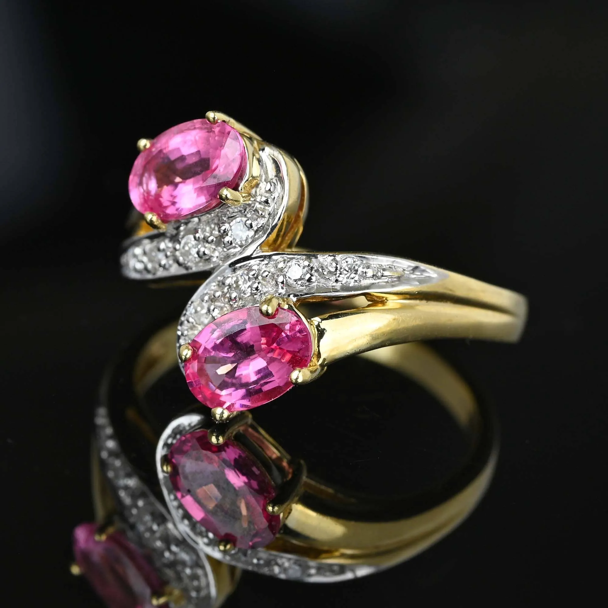 Vintage Toi Et Moi Style Pink Sapphire Diamond Ring