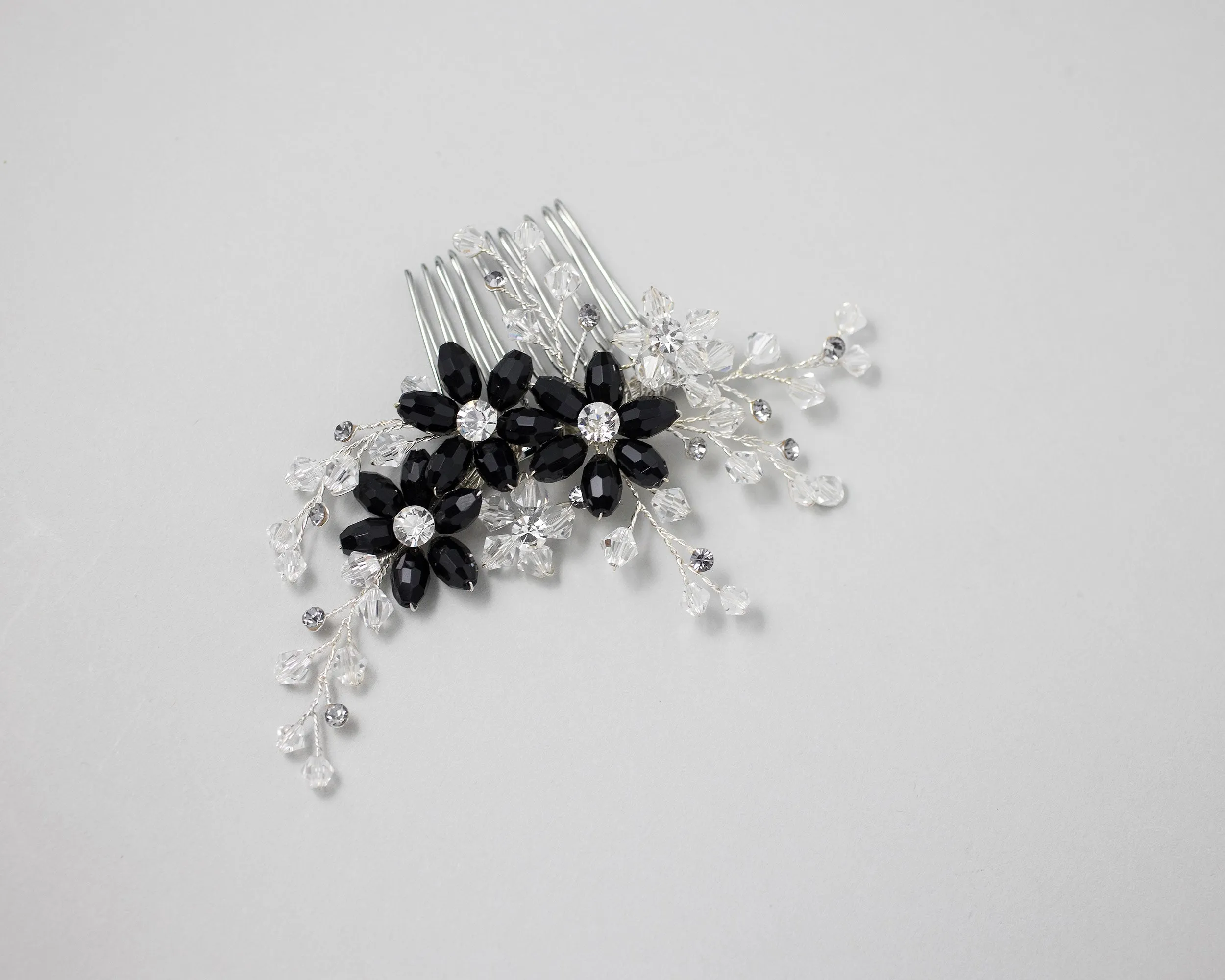 Wedding Hair Comb with Black Crystal Beads