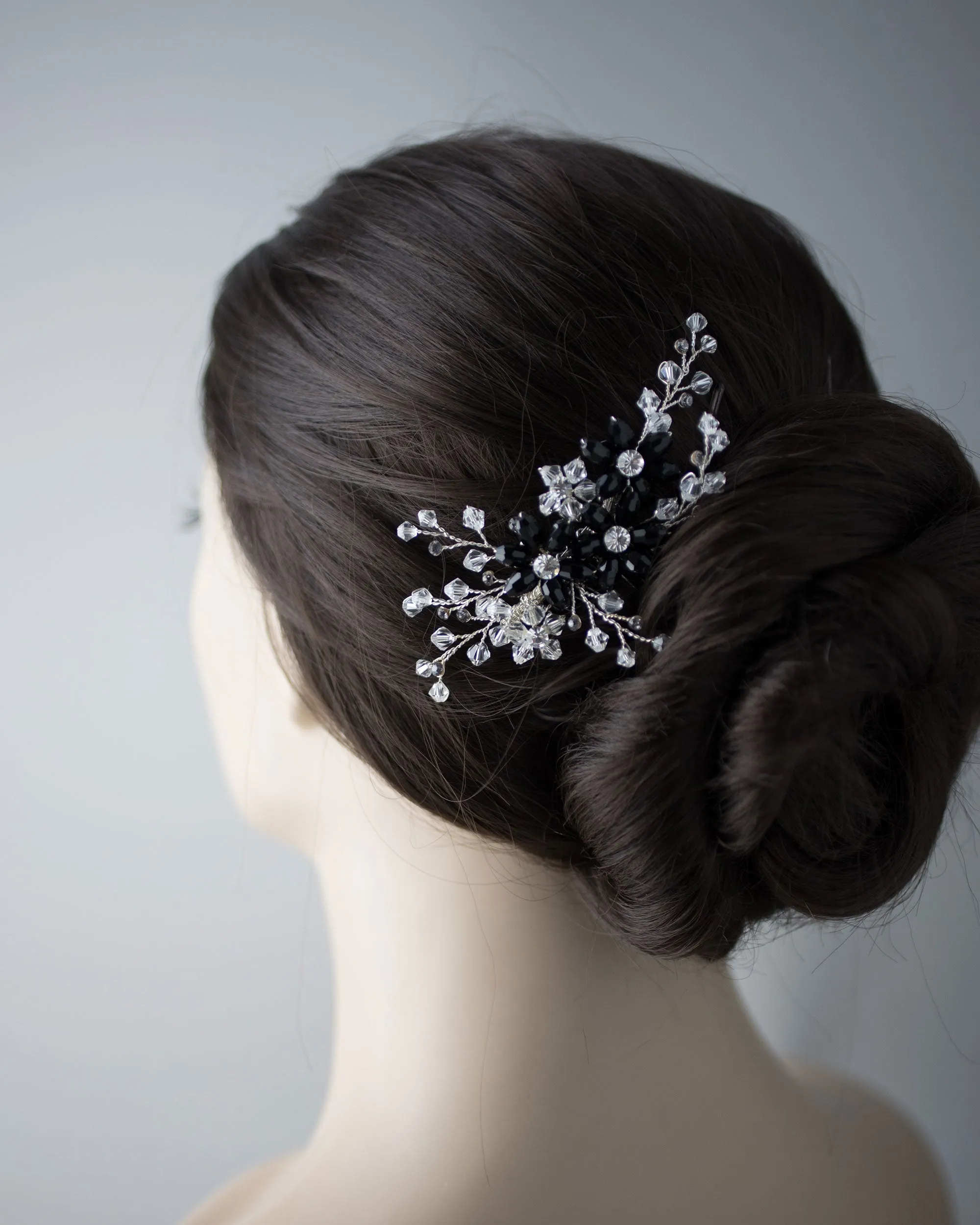 Wedding Hair Comb with Black Crystal Beads