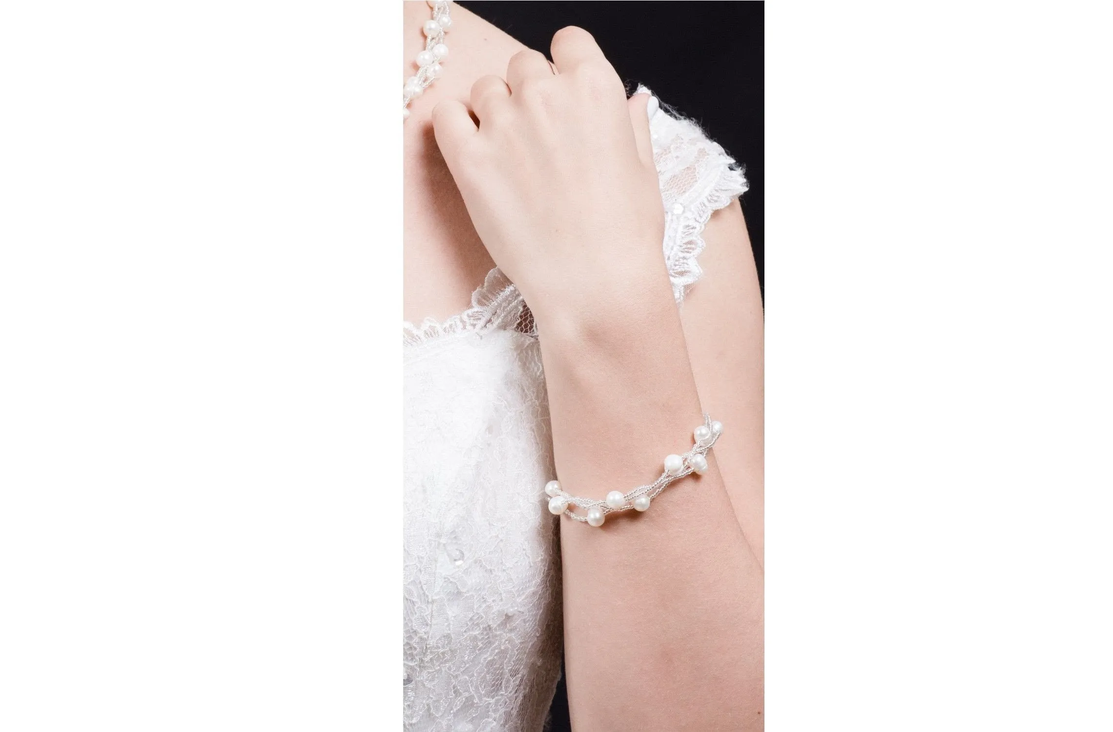 White Braided Freshwater Pearl Bracelet 7mm