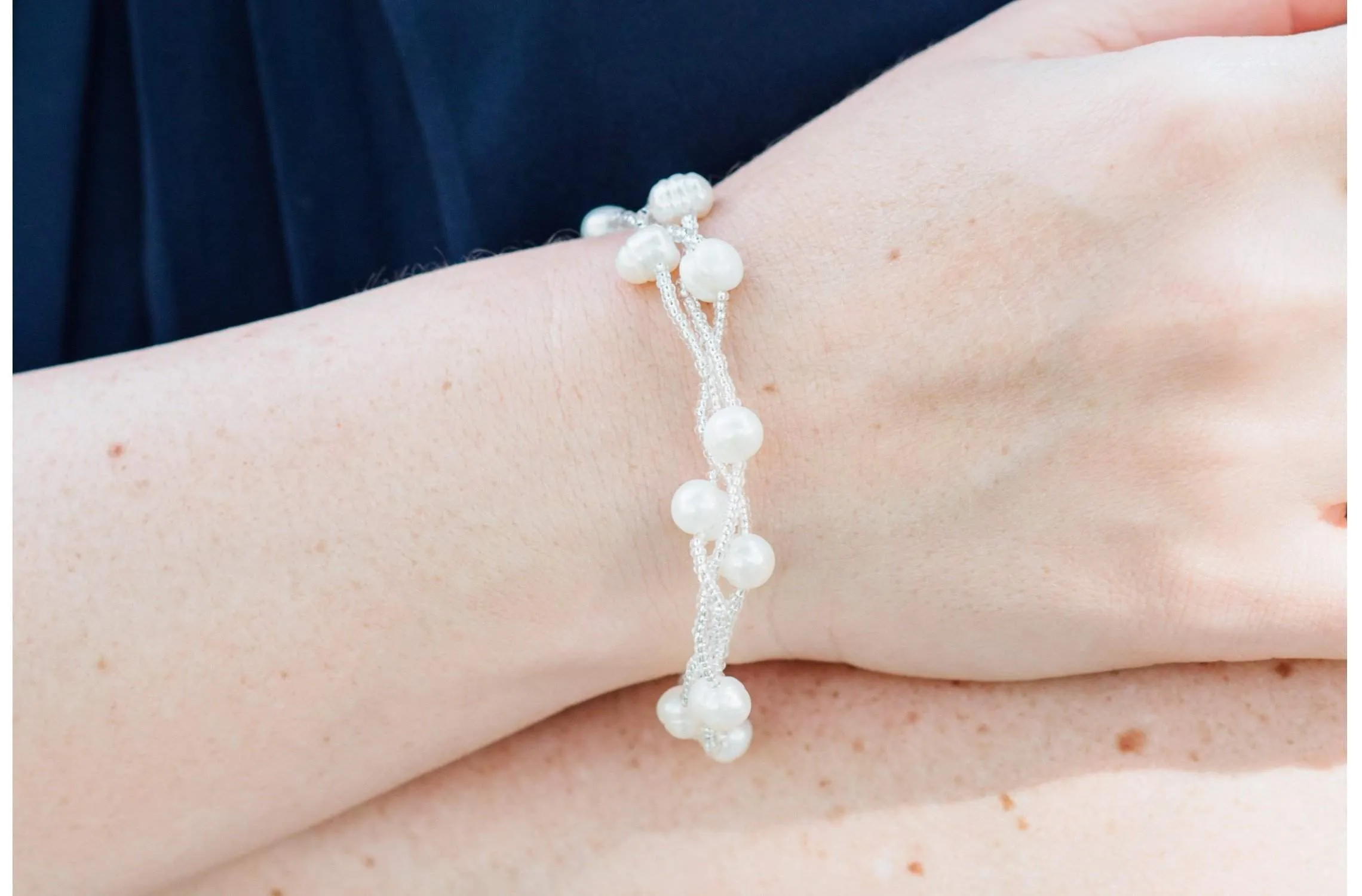 White Braided Freshwater Pearl Bracelet 7mm