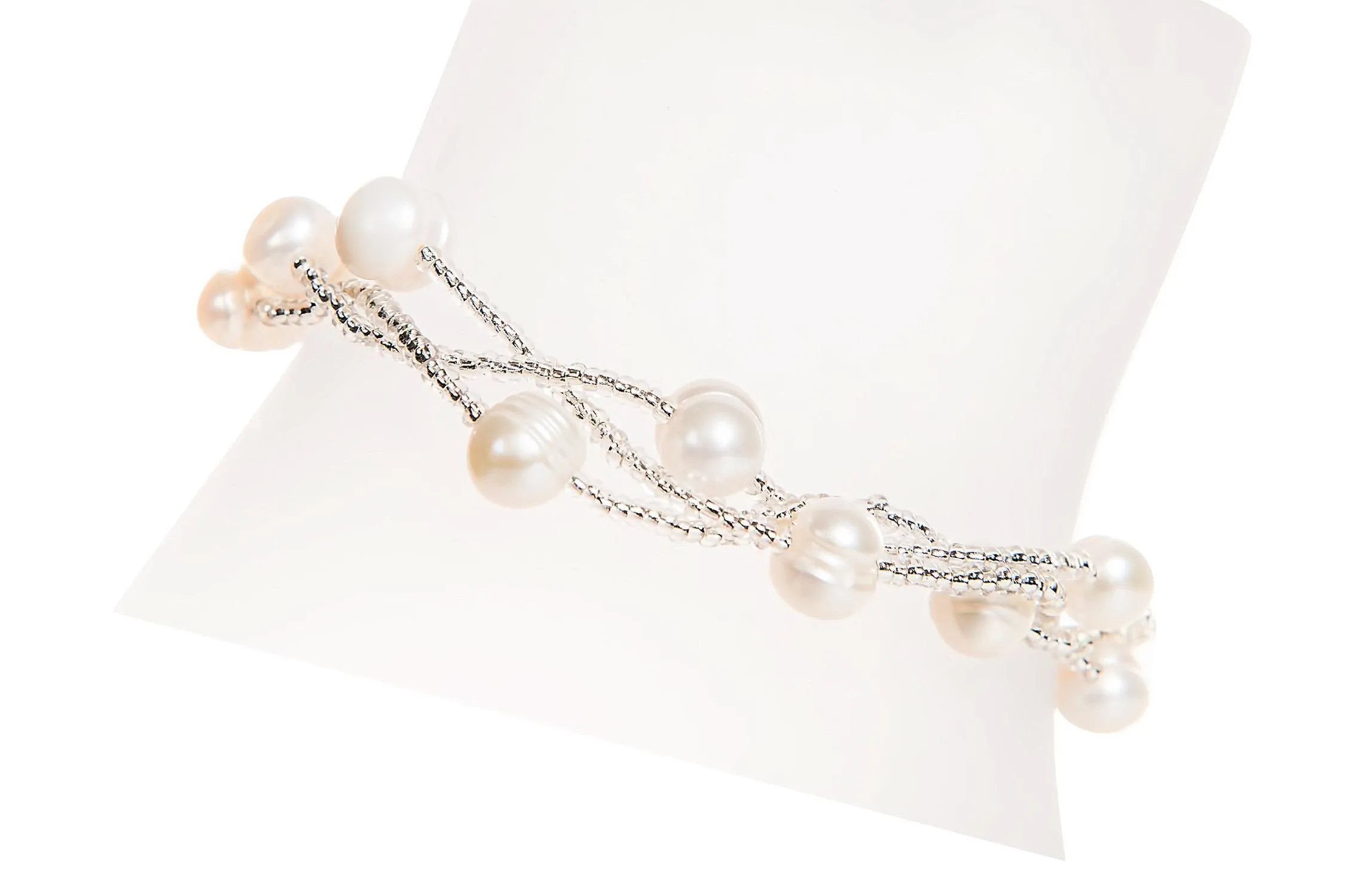 White Braided Freshwater Pearl Bracelet 7mm