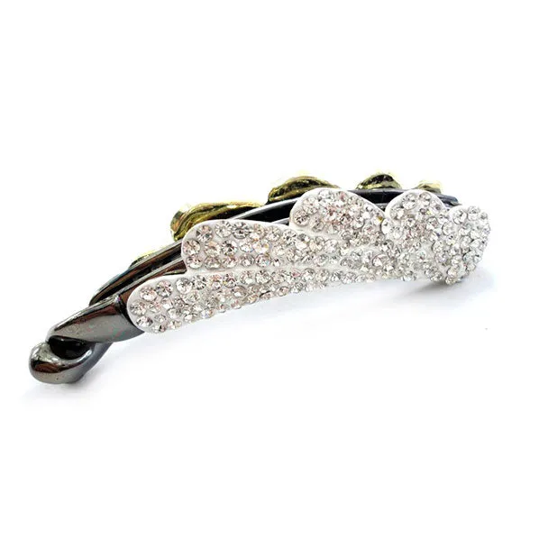 White Rhinestone Double-sided Banana Vertical Hair Barrette